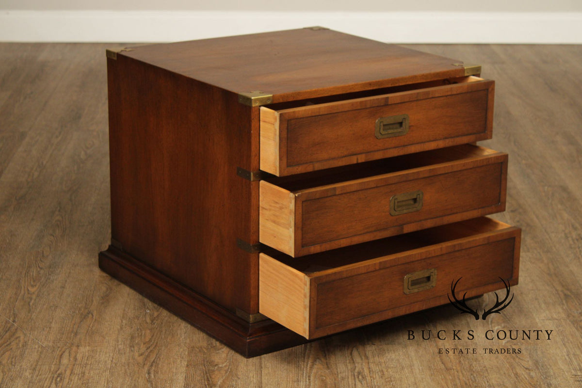 Hekman Campaign Style Mahogany Three-Drawer Nightstand With Brass Accents