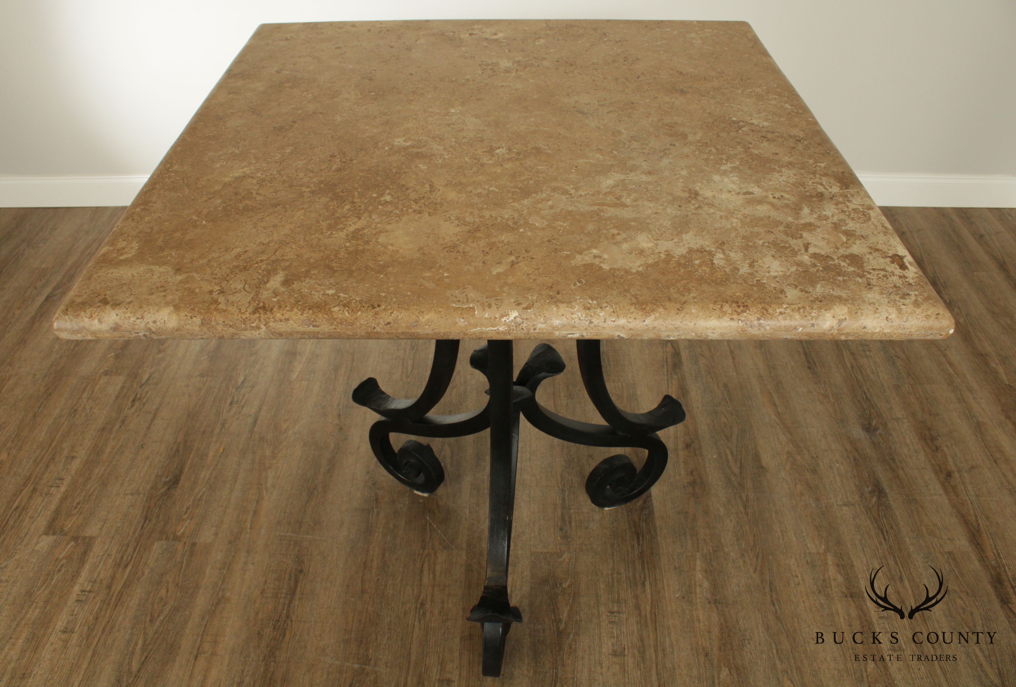 Hand Forged Iron Base 42" Pub Table Square Travertine Top