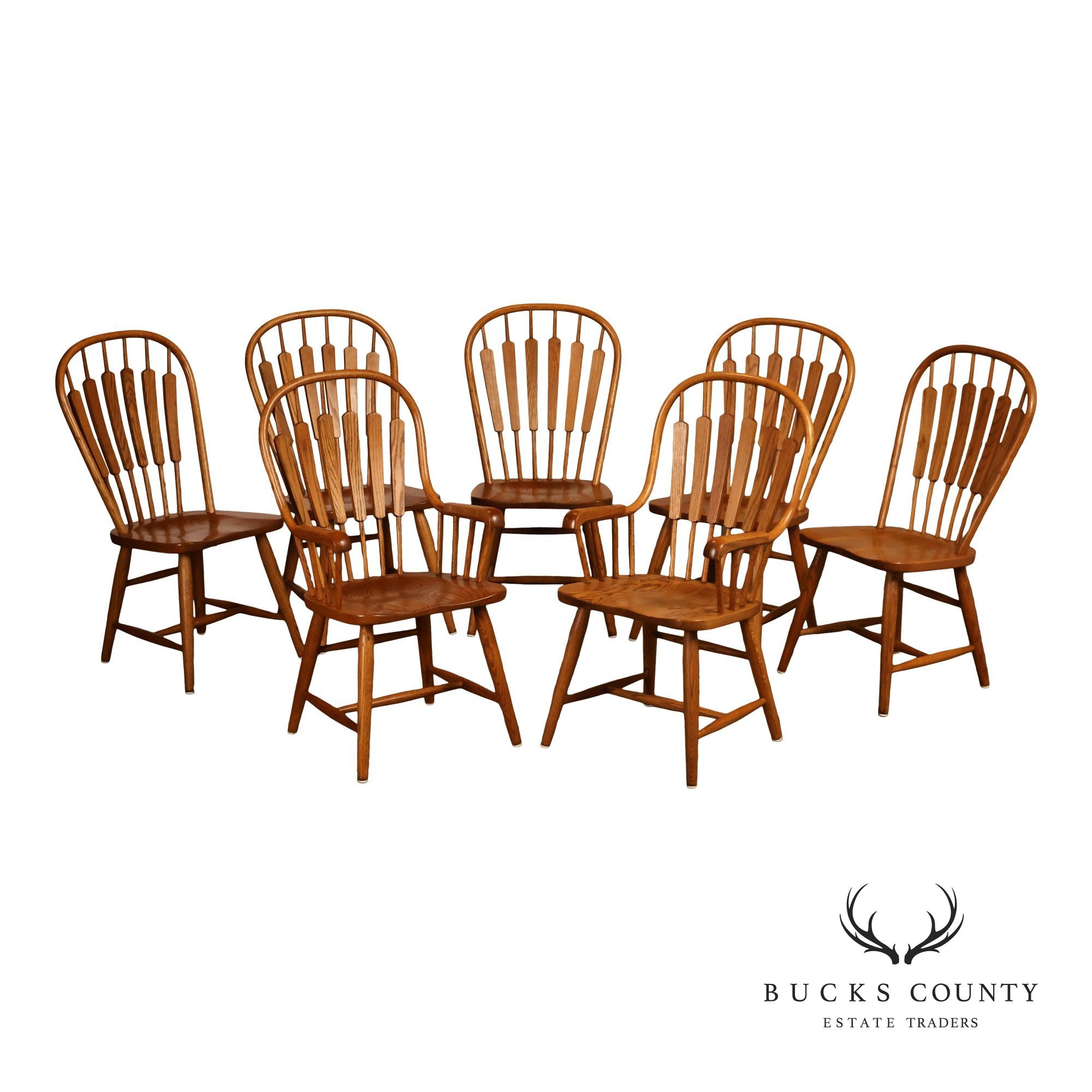 Richardson Brothers Colonial Windsor Style Set Of Seven Oak Dining Cha