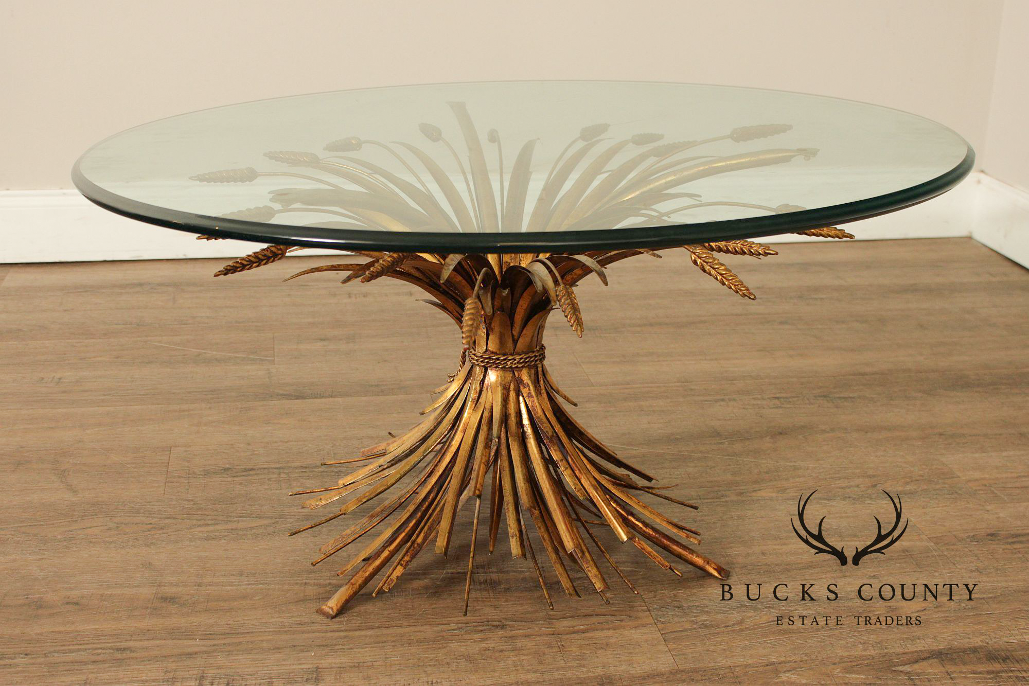 Hollywood Regency Glass Top Wheat Sheaf Coffee Table