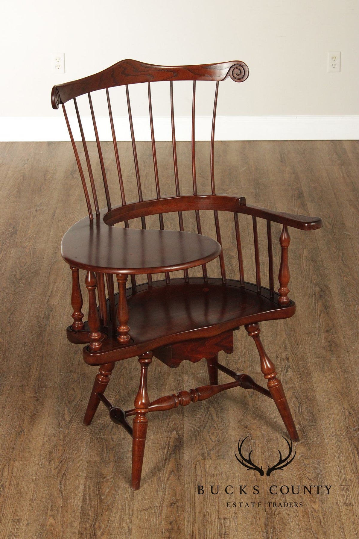 Vintage Duckloe Comb Back Windsor Style Writing Armchair With Storage Drawer