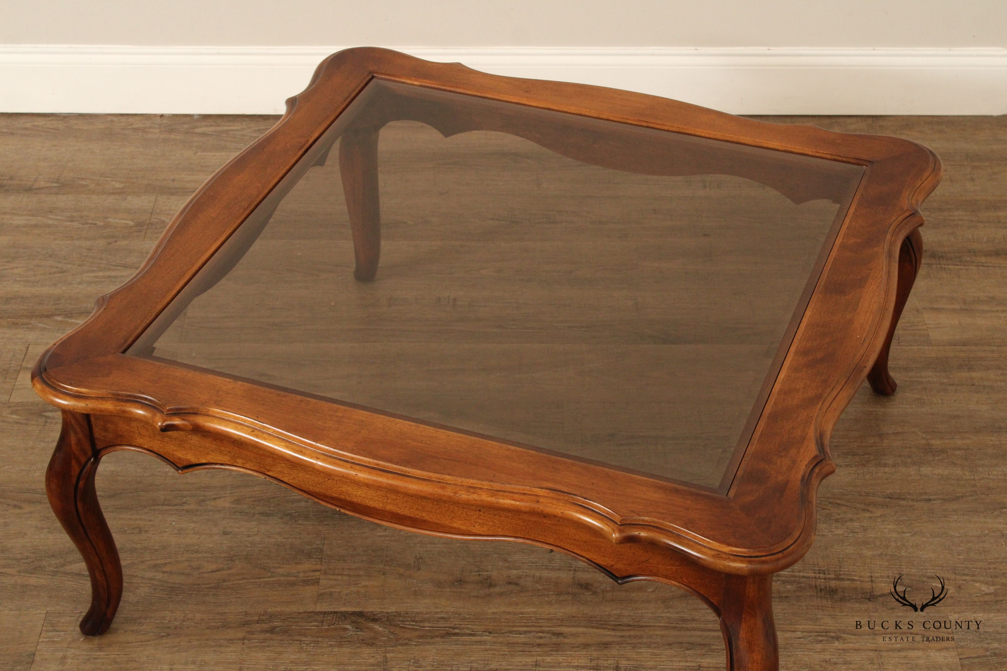 Ethan Allen French Country Style Glass Top Coffee Table