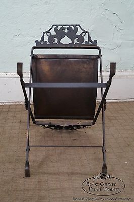 Antique Oscar Bach Style Iron X Base Bench Stool w/ Winged Griffins