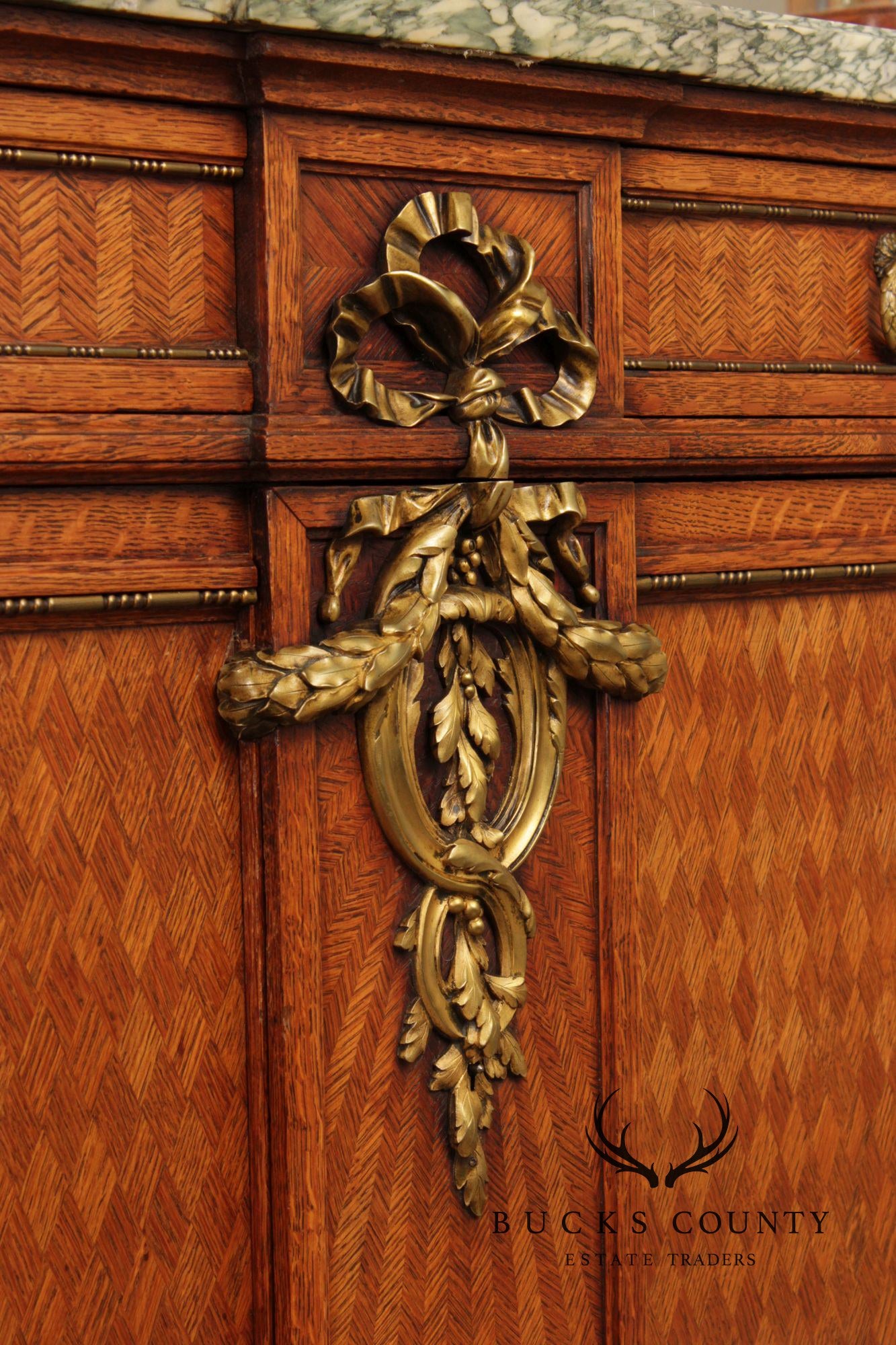Antique French Louis XVI Style Inlaid Marble Top Sideboard