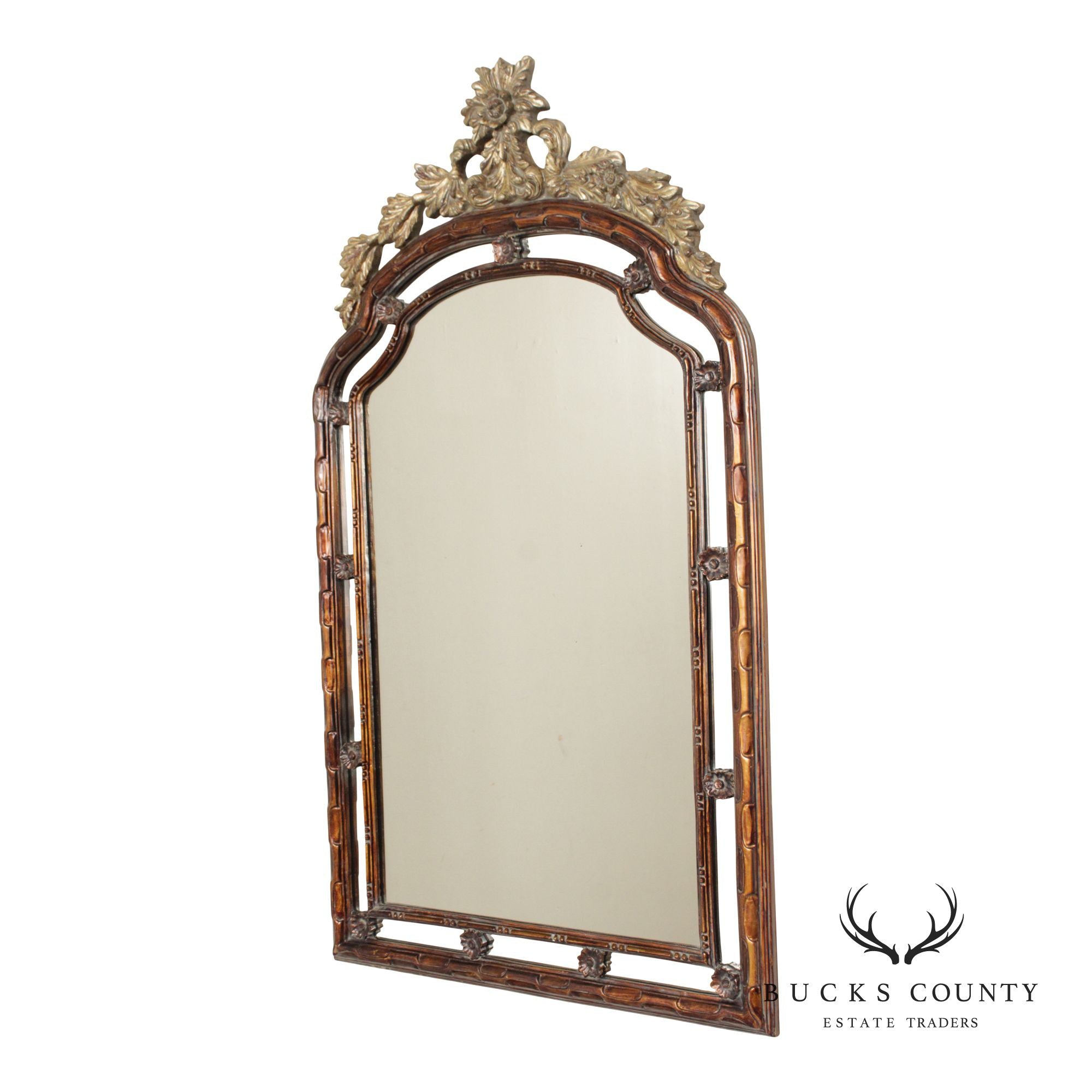 Italian Rococo Style Arched Partial Gilt Wall Mirror