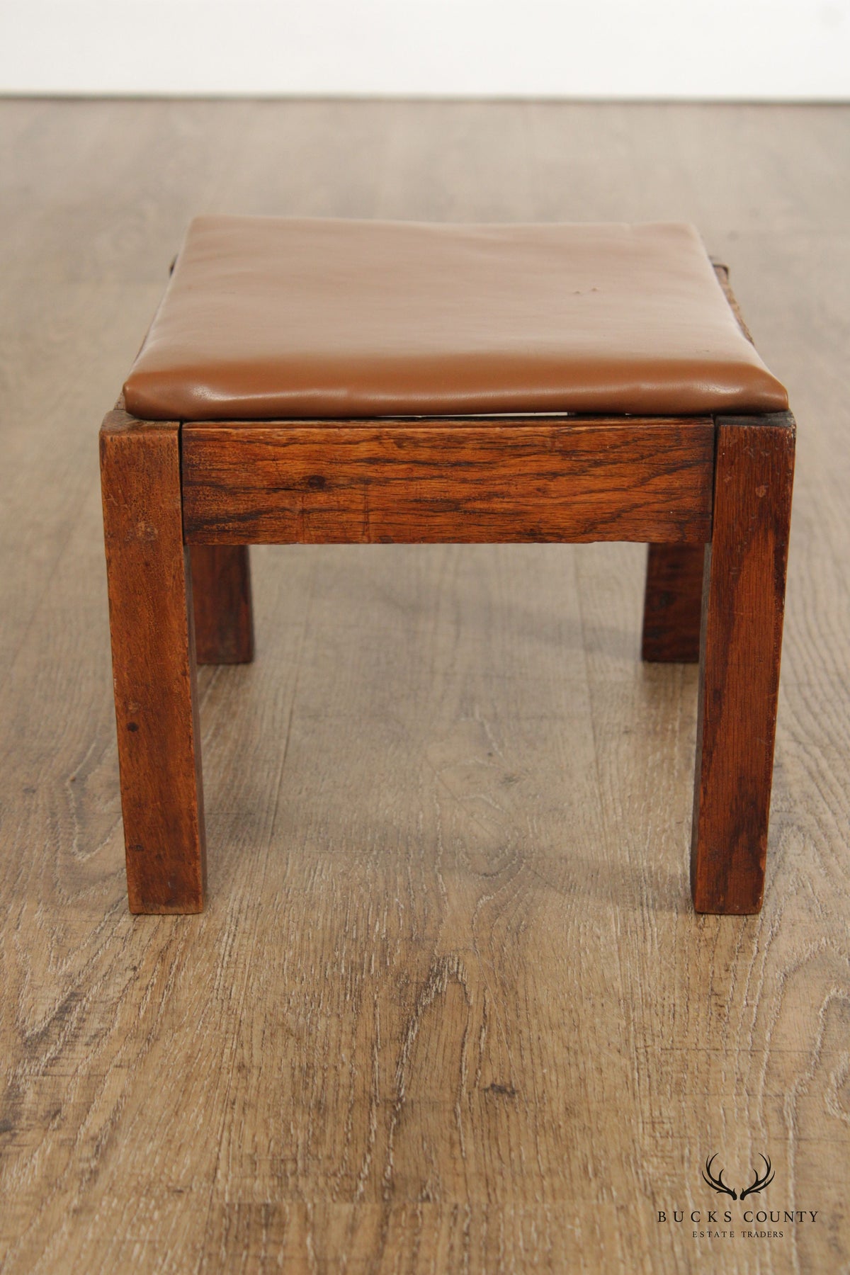 Mission Oak and Leather Foot Stool