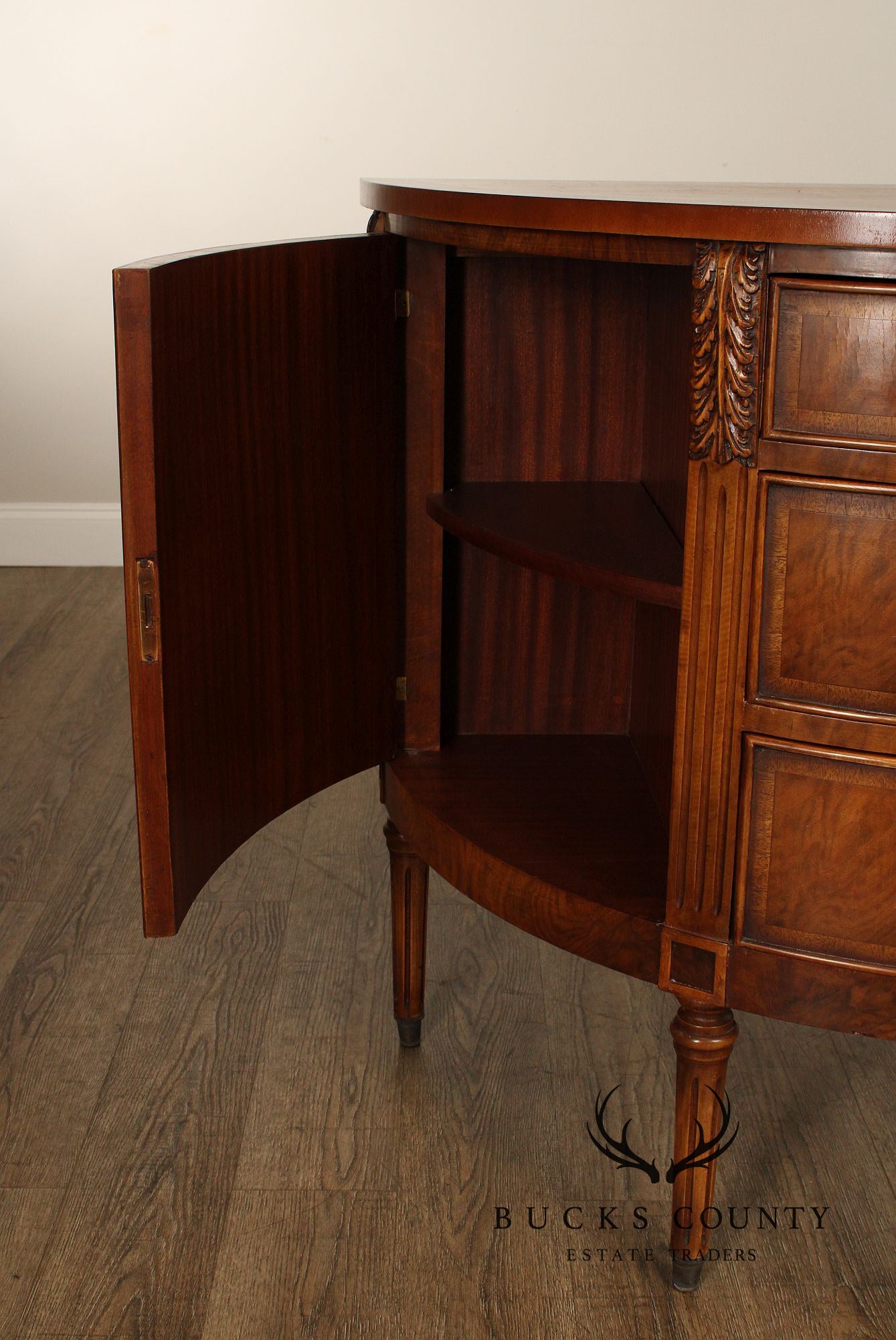 Regency Style Burl Walnut Demilune Commode