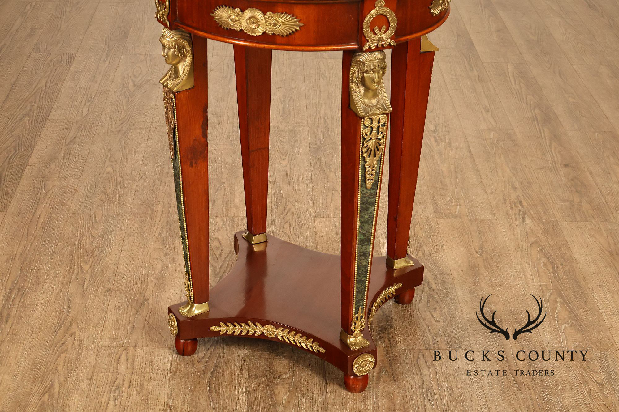French Empire Style Pair Of Round Marble Top Ormolu Mounted Side Tables