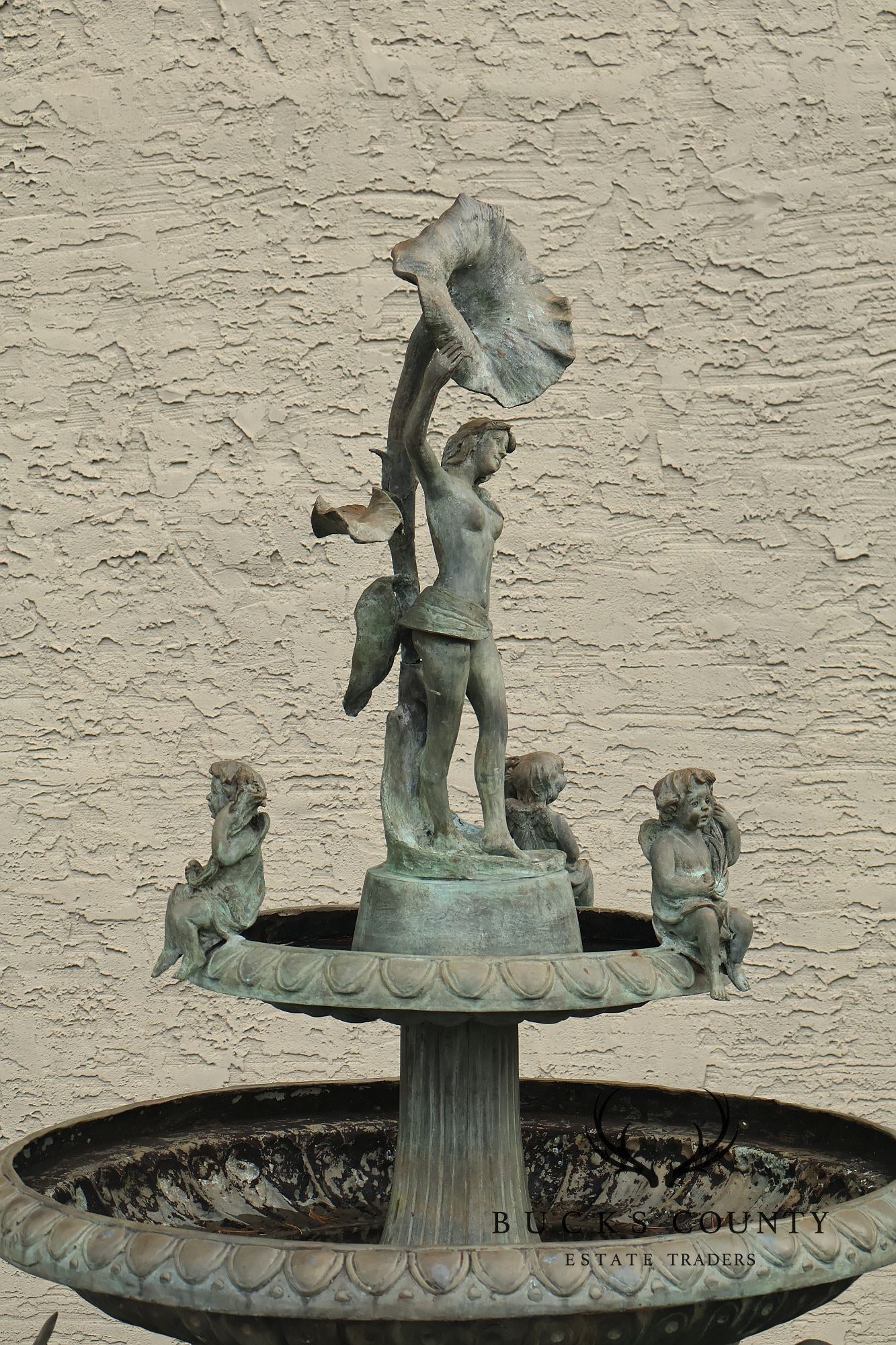 Vintage Two Tier Cherub Bronze Garden Fountain