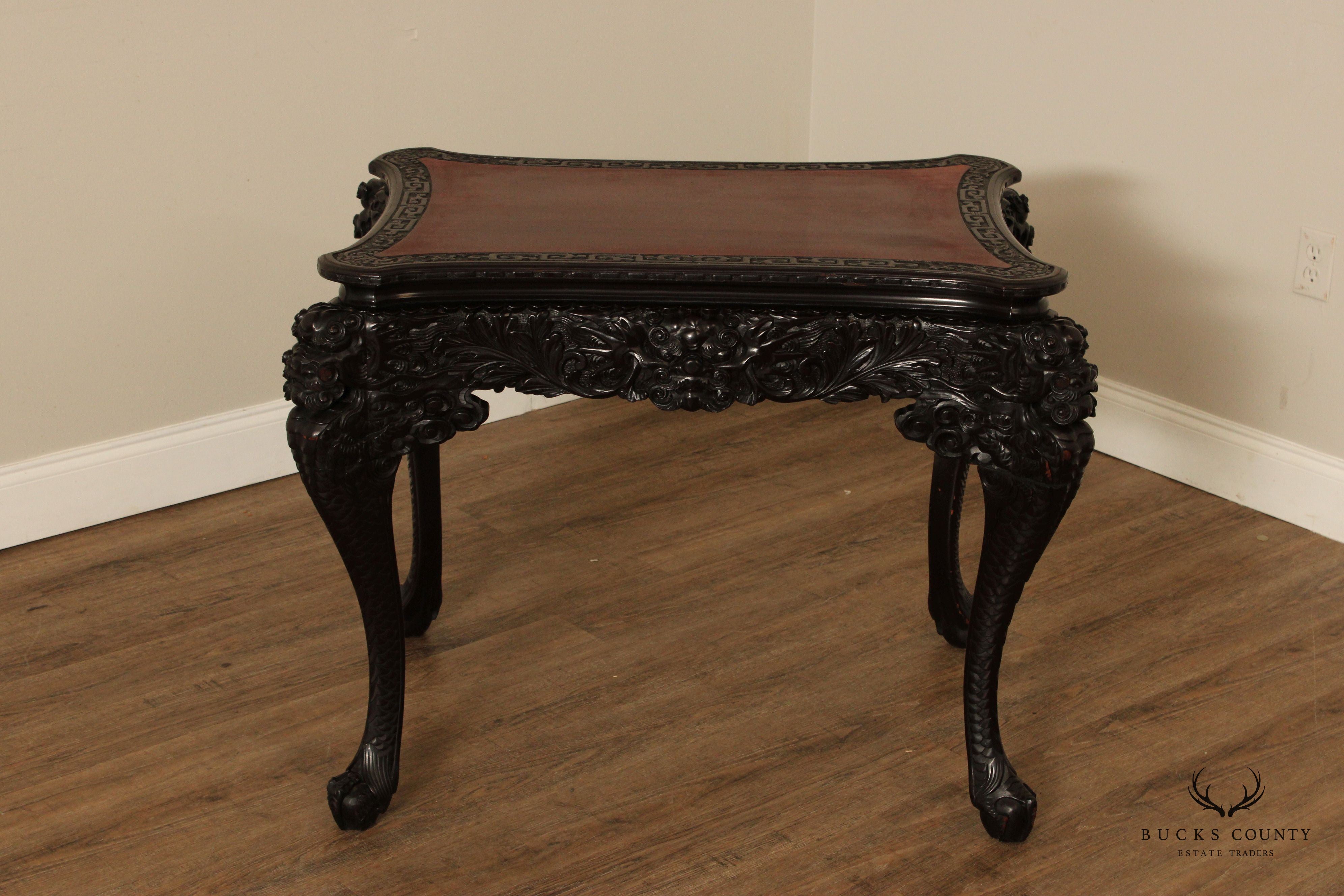 Antique Japanese Ornately Carved Hardwood Parlor Table