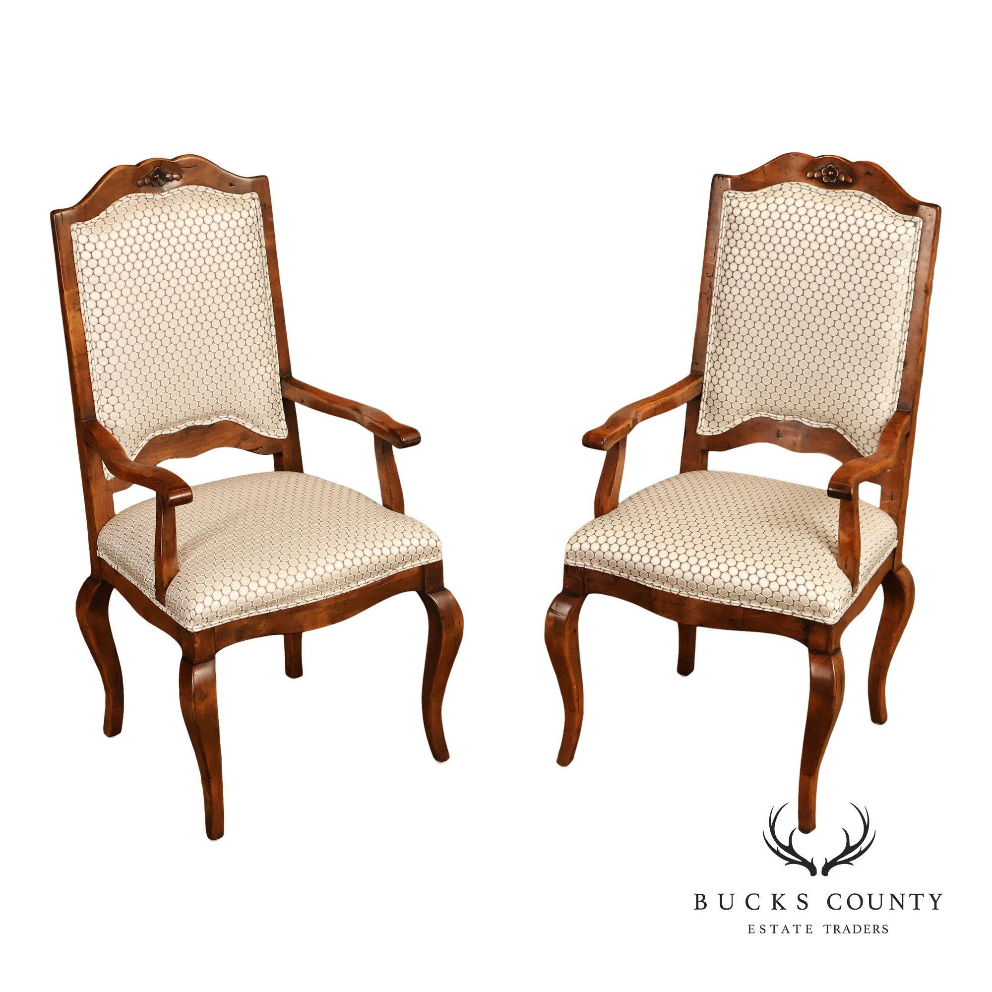 Guy Chaddock Pair Of Country French Upholstered Dining Armchairs