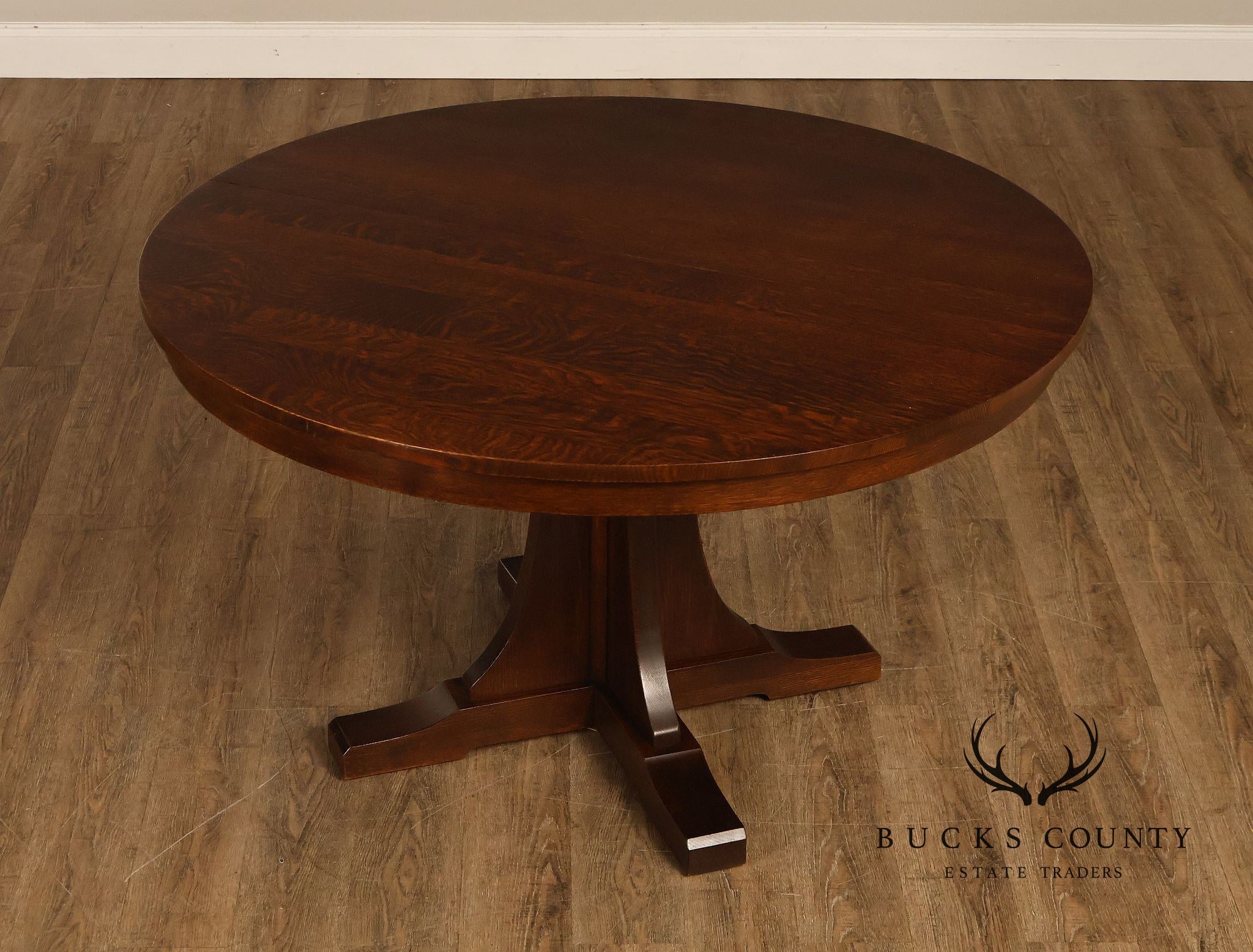 Stickley Mission Collection Round Oak Expandable Dining Table