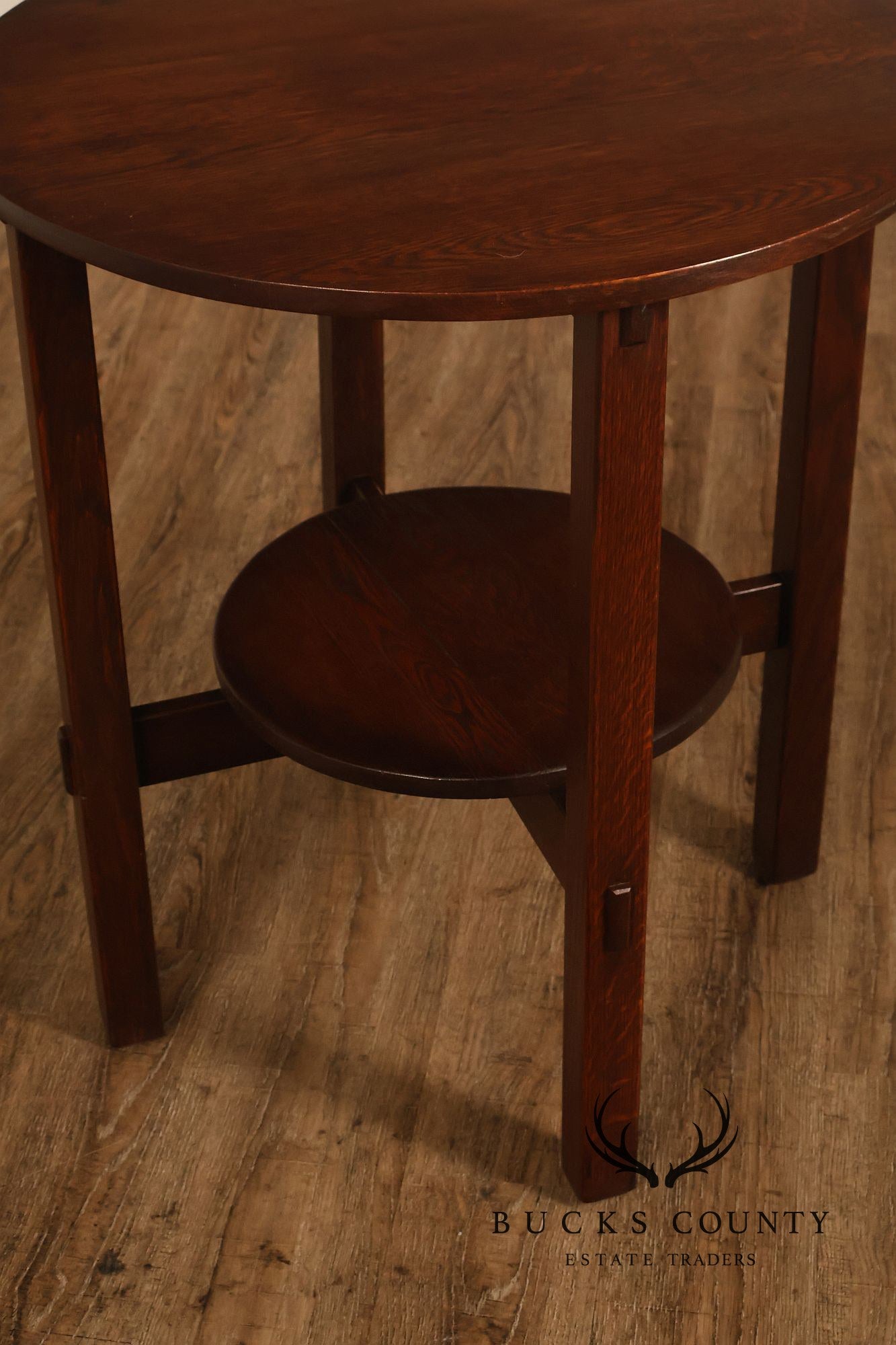 Antique Arts And Crafts Oak Round Side Table