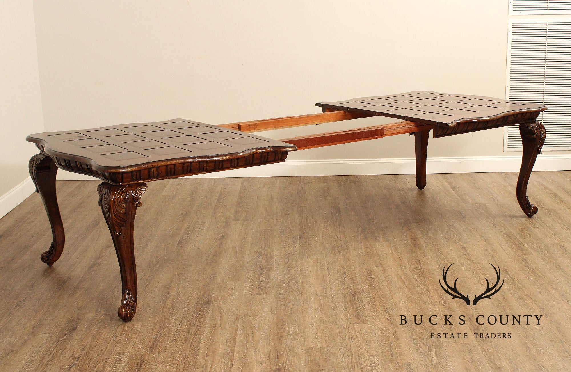 French Louis XV Style Expandable Parquetry Top Dining Table