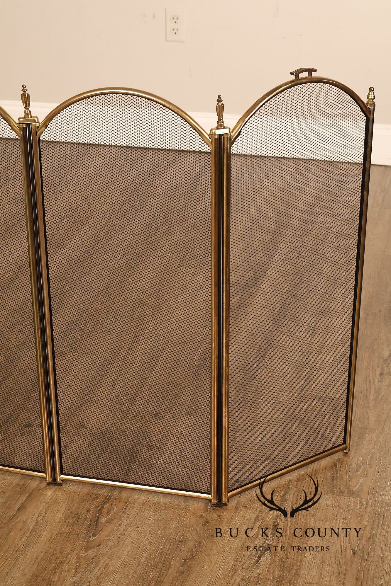 Vintage Brass Four-Panel Folding Fireplace Screen