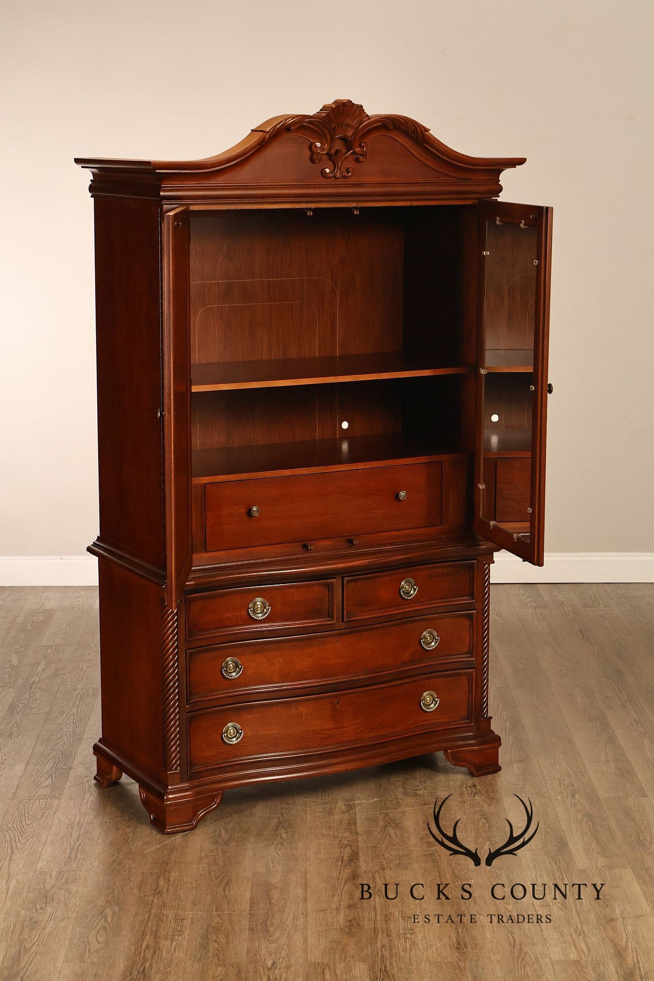 Stanley Furniture Traditional Carved Cherry Bedroom Storage Armoire