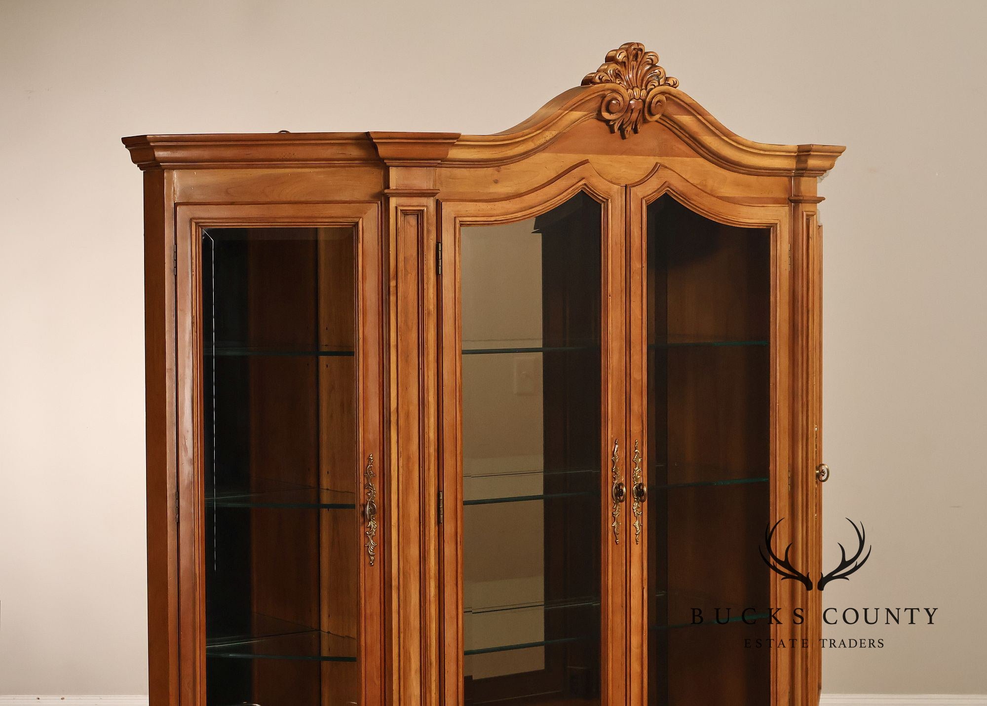 Century Furniture French Provincial Style Fruitwood Lighted China Cabinet