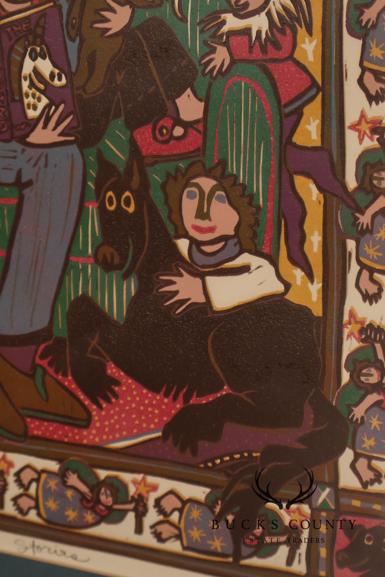 Mary Hamilton Linocut, 'Stories'