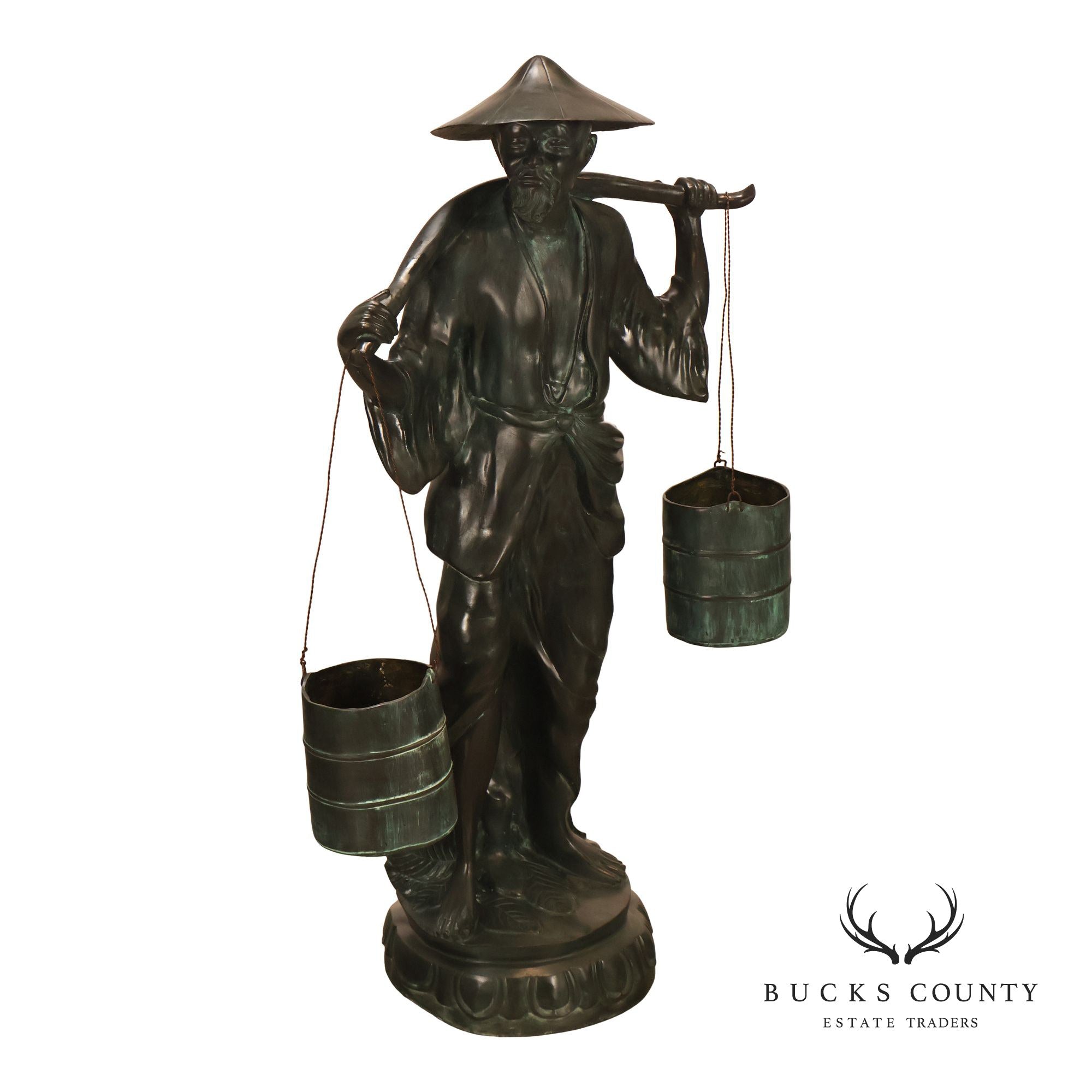 Asian Style Bronze Water Carrier Figural Sculpture