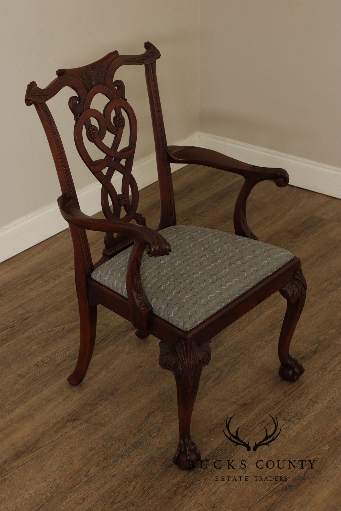 Maitland Smith Georgian Style Carved Mahogany Armchair