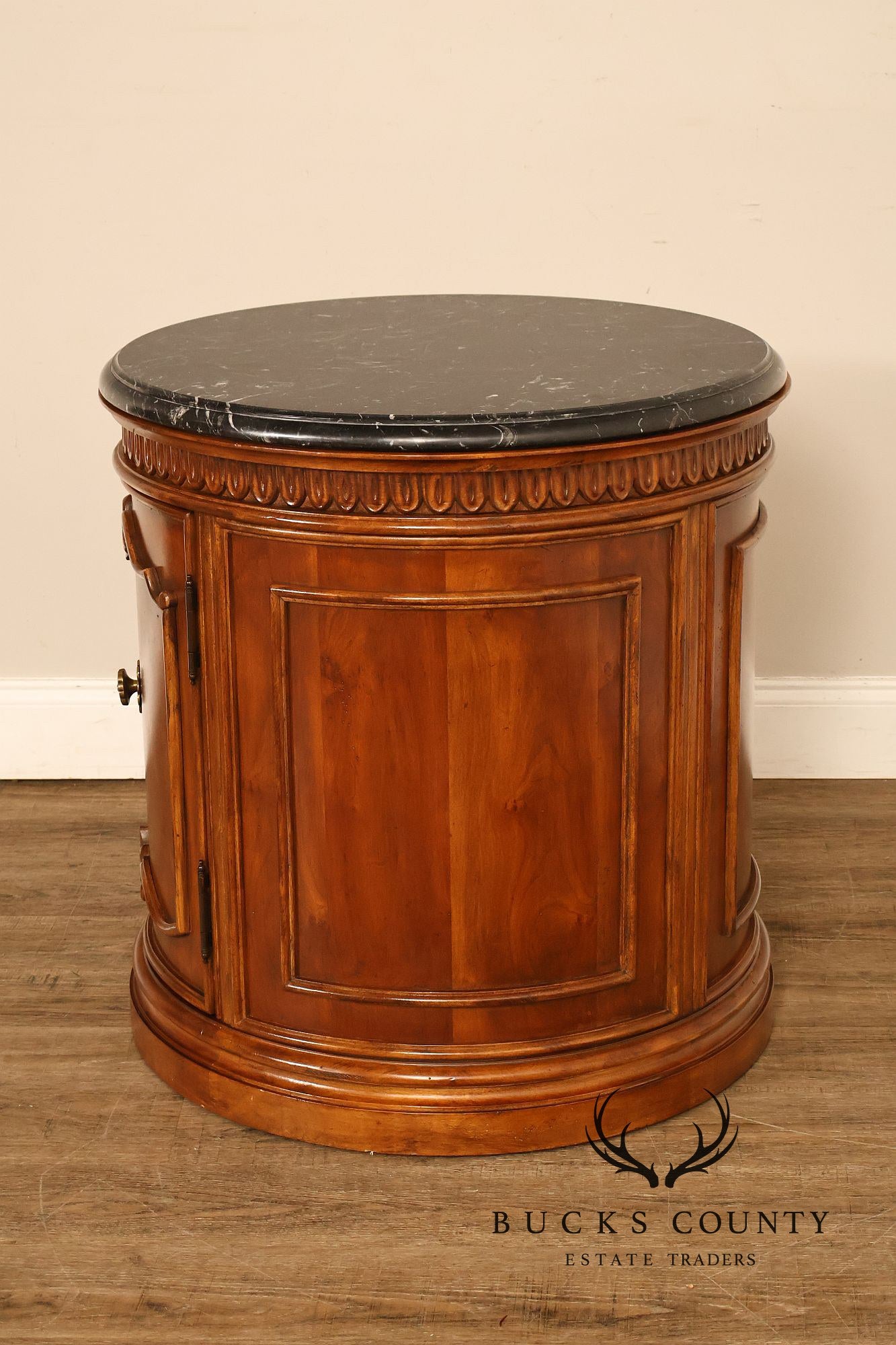 Bernhardt French Regency Style Marble Top Round Cabinet Drum Table