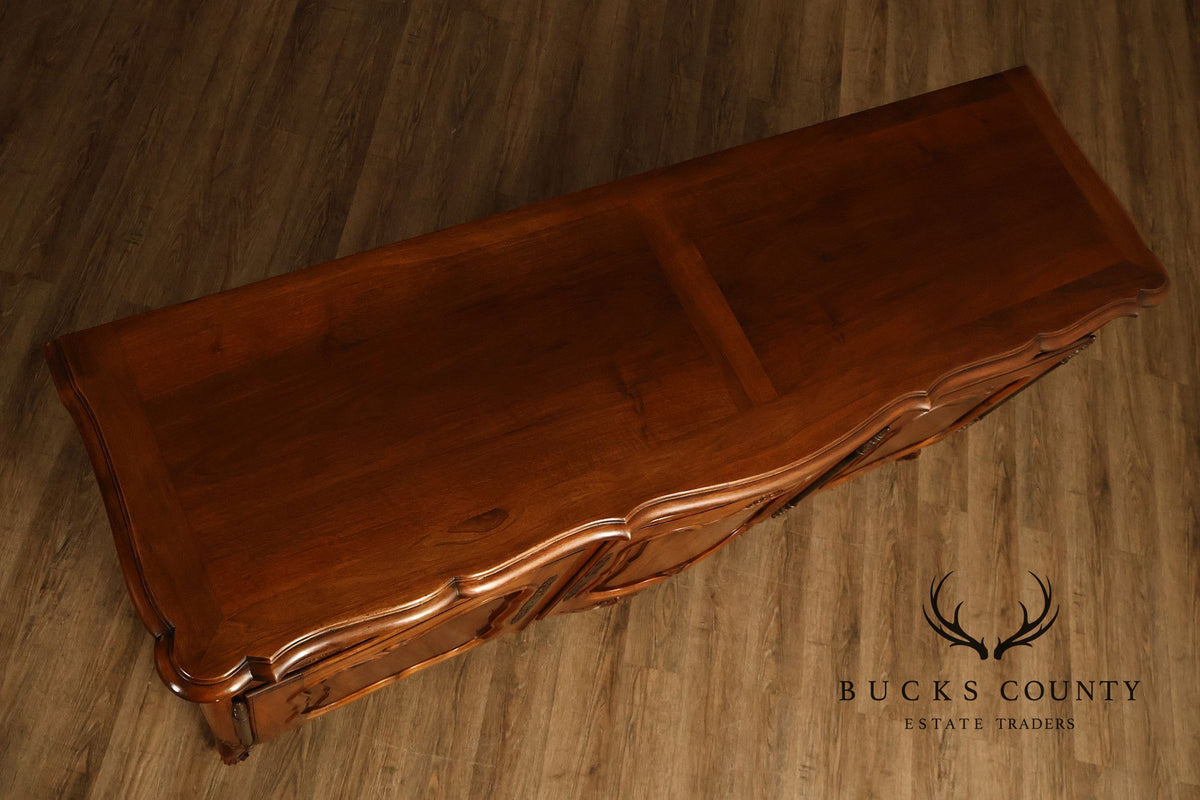 French Provincial Style Carved Fruitwood Three Door Sideboard