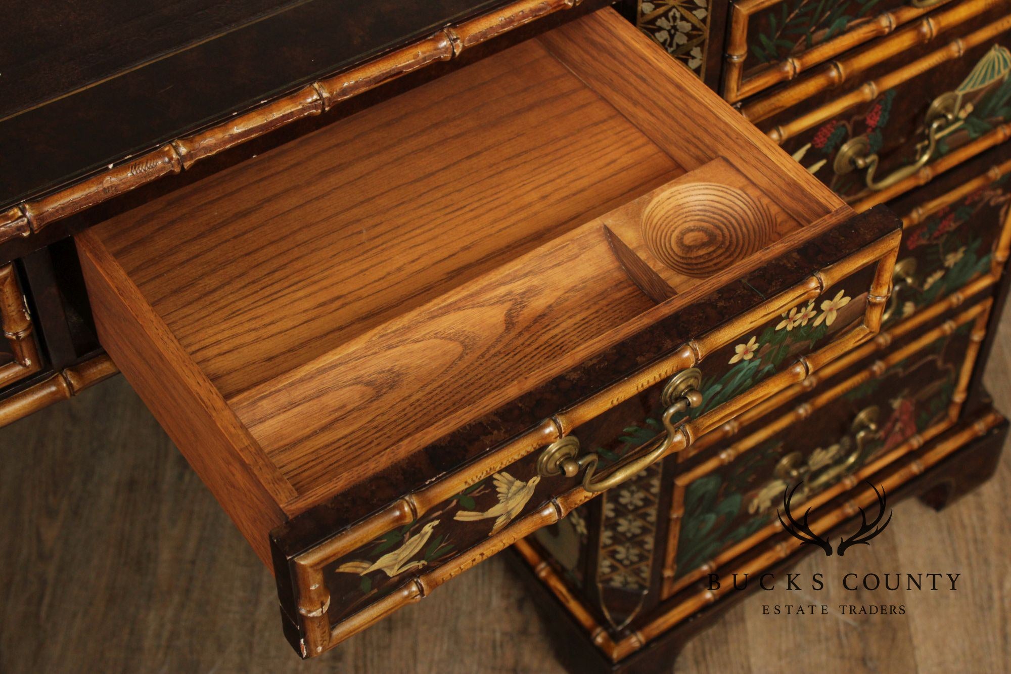 John Widdicomb Chinoiserie Leather Top Executive Partner's Desk