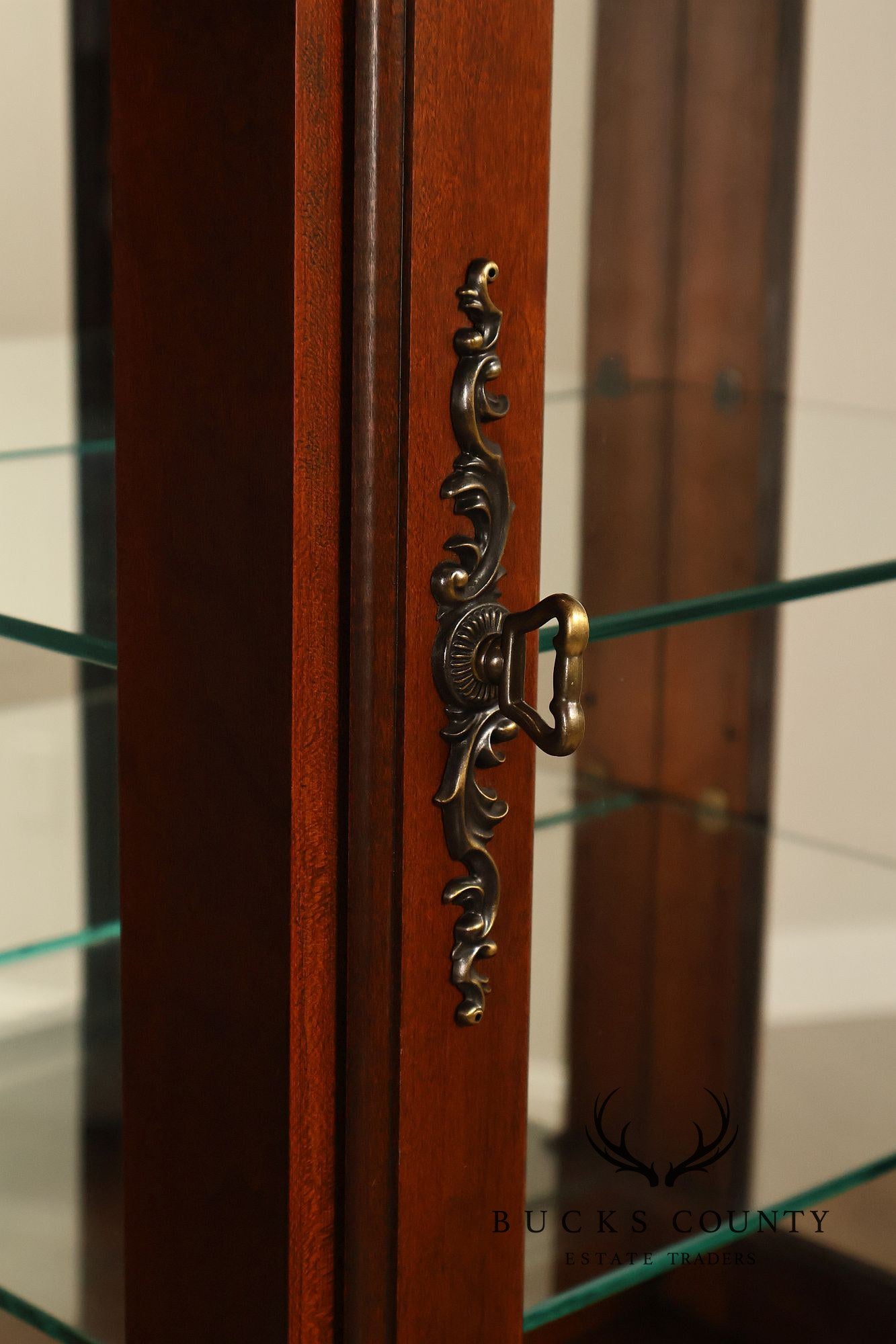 Narrow Cherry Lighted Curio Display Cabinet With Glass Shelves