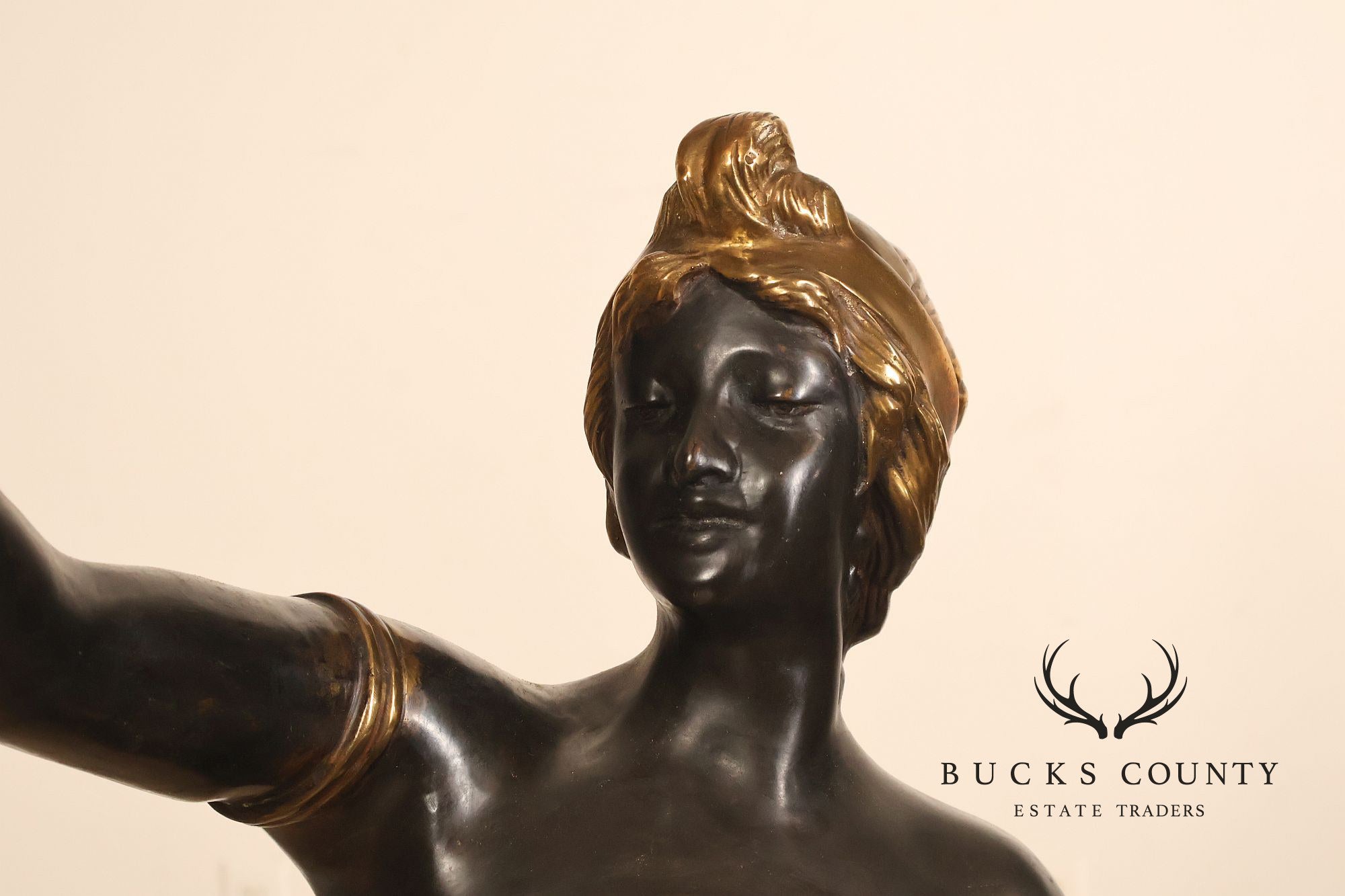 Neoclassical Style Pair Of Bronze Figural Torchere Floor Lamps