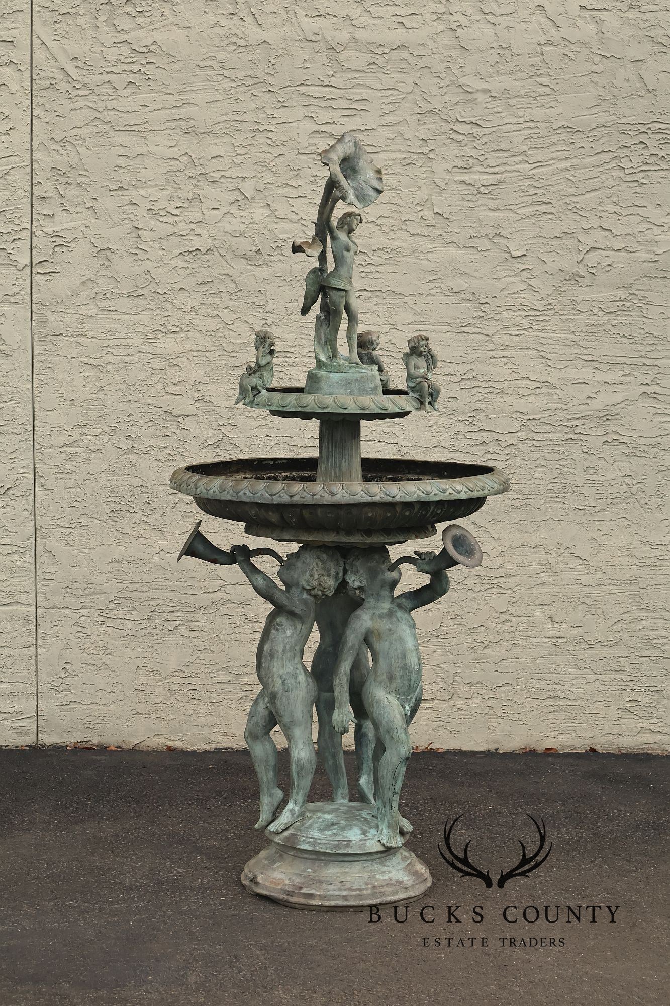 Vintage Two Tier Cherub Bronze Garden Fountain