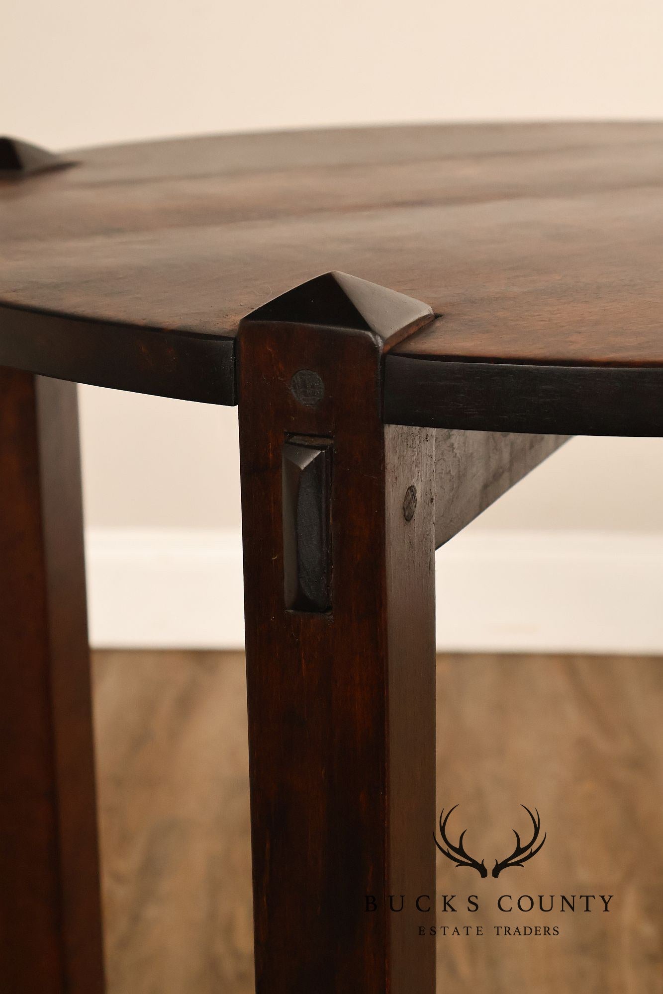 Studio Arts And Crafts Style Round Accent Table With Burl Wood Top