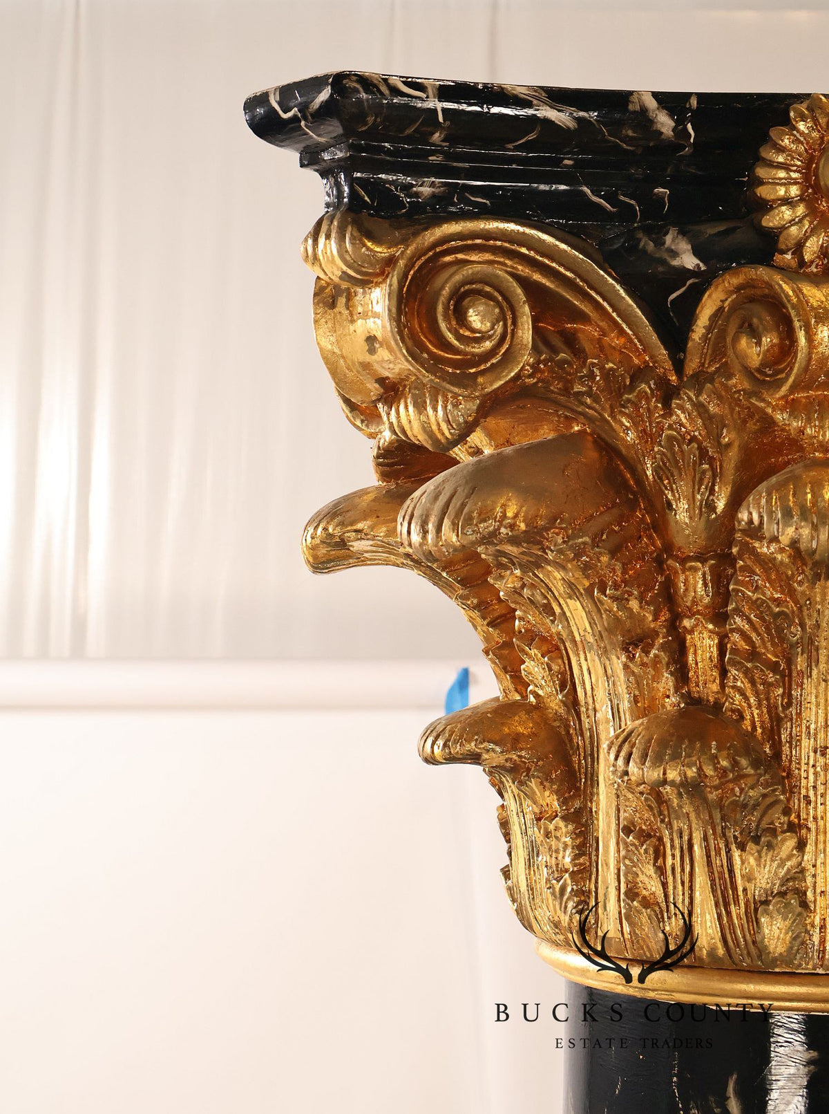 Monumental Neoclassical Faux Marble And Gilt Corinthian Decorative Column