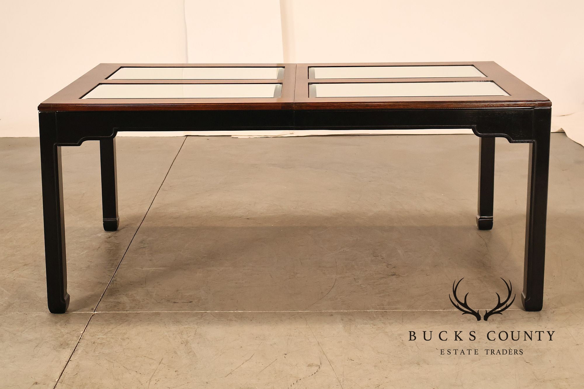 Thomasville Asian Chinoiserie Style Two Tone Wood And Mirrored Coffee Table