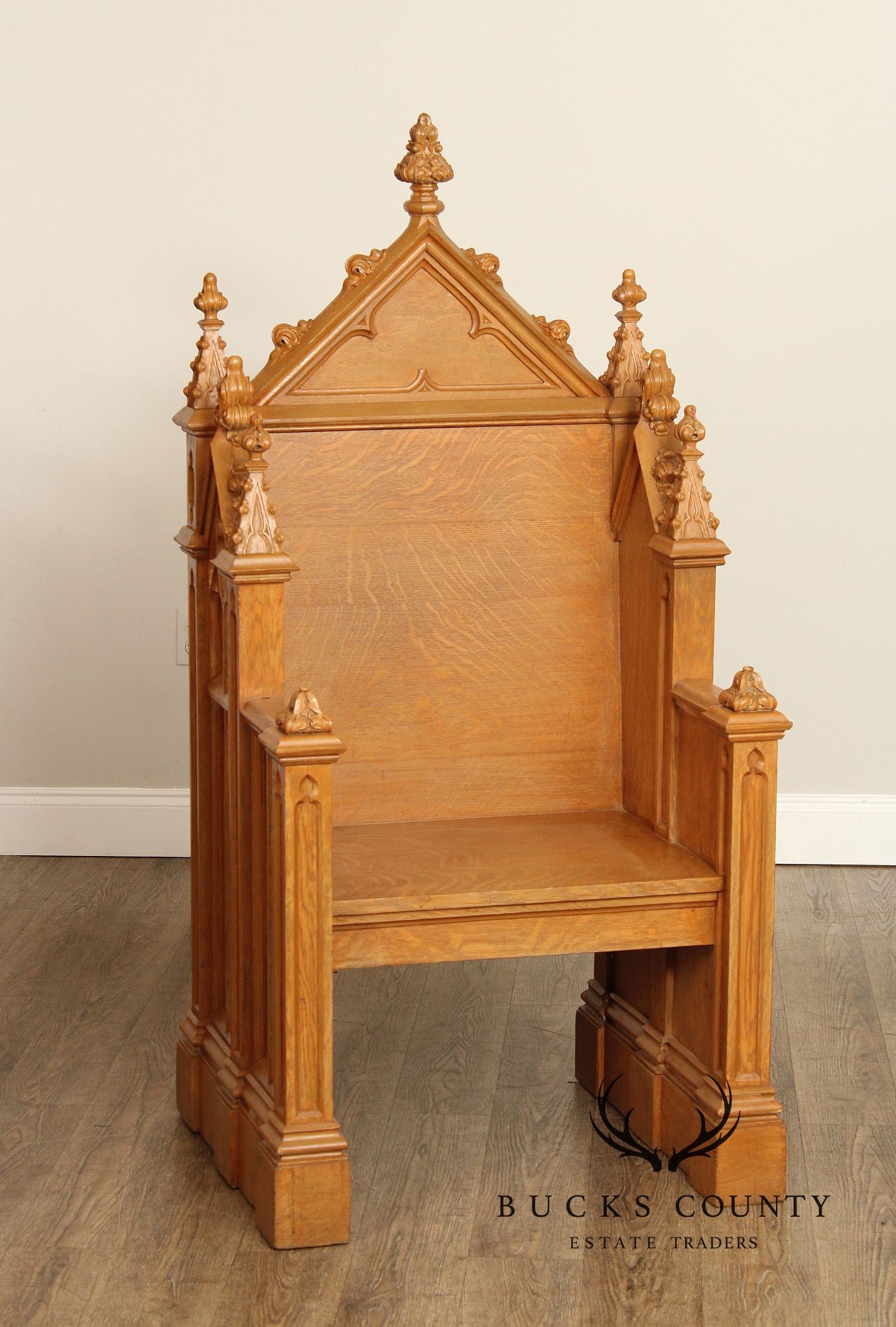 Gothic Revival Style Antique Carved Oak Throne Chair