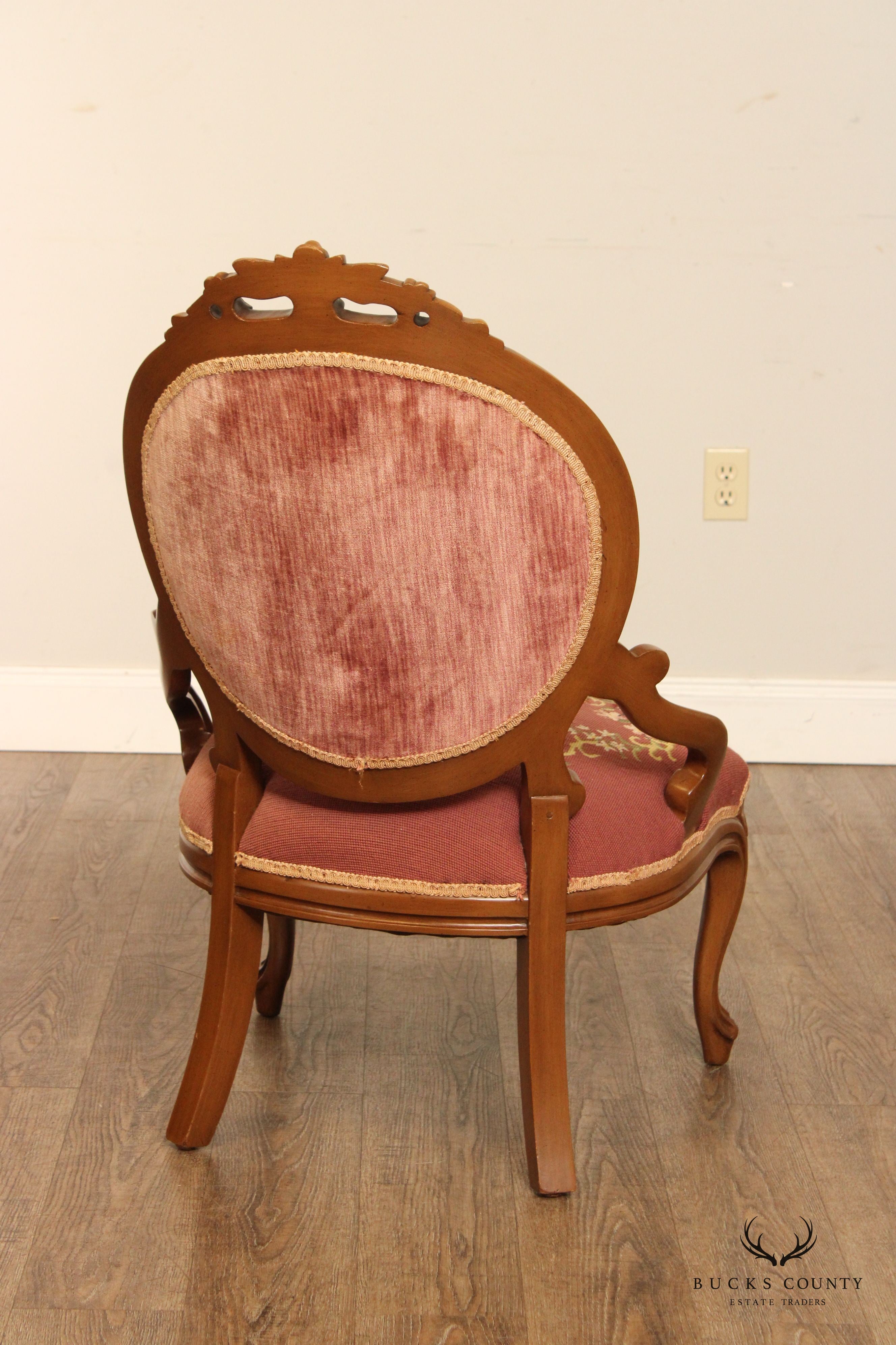 Victorian Pair of Needlepoint Upholstered Parlor Armchairs