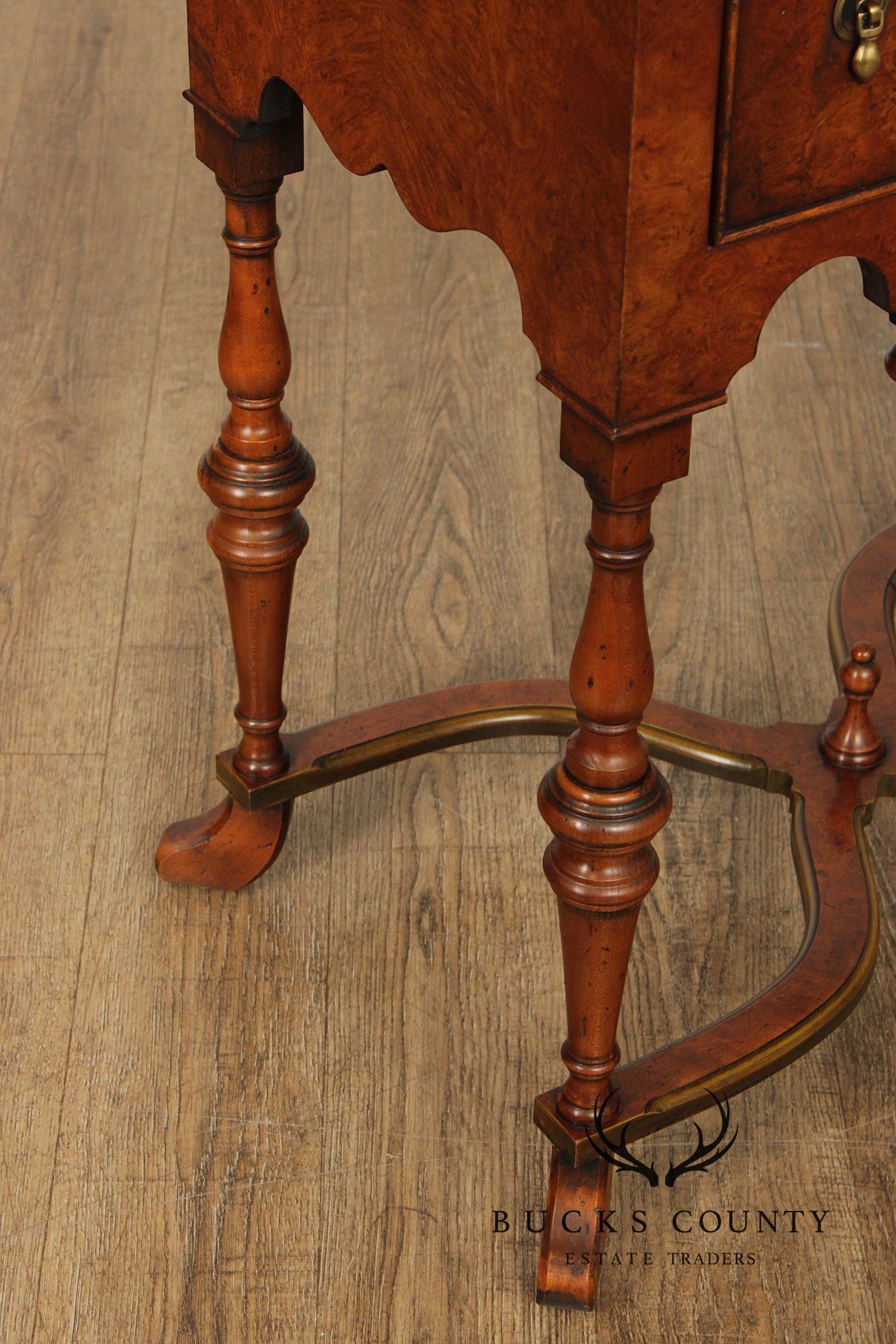 Southampton William & Mary Style Pair of Burlwood Lowboys