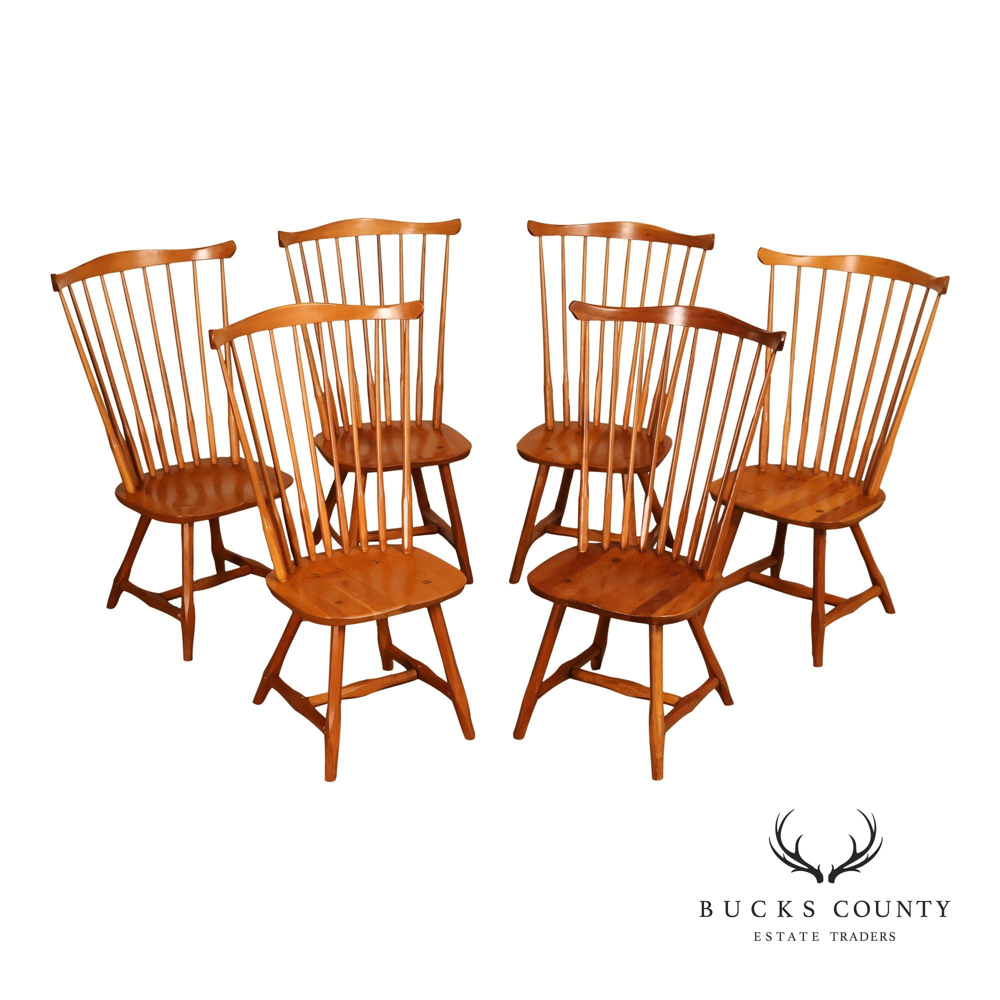 Hunt Country Furniture Set of Six Cherry Windsor Dining Chairs