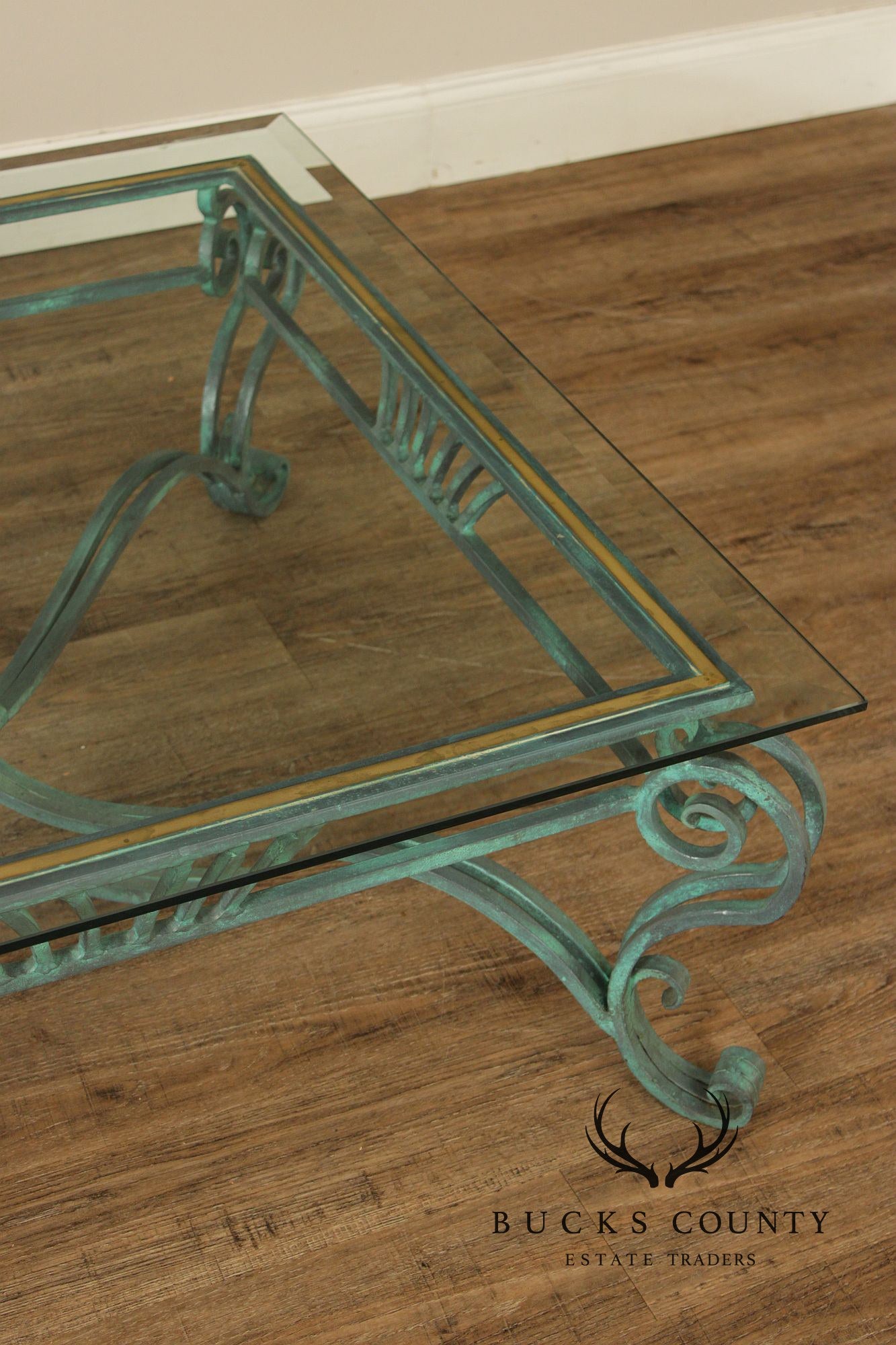 Baroque Style Glass Top Wrought Iron Coffee Table