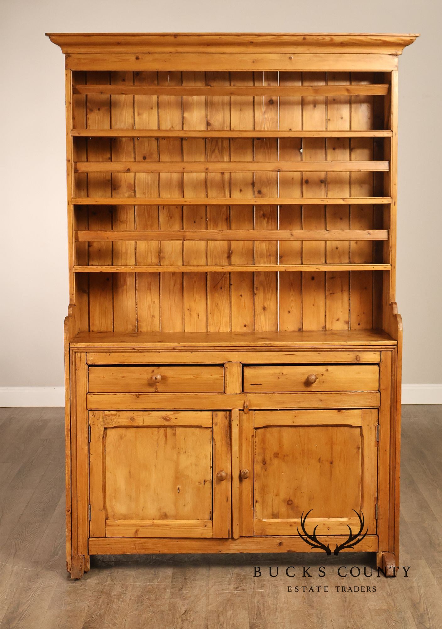 Antique English Farmhouse Pine Open Hutch Pantry Cupboard