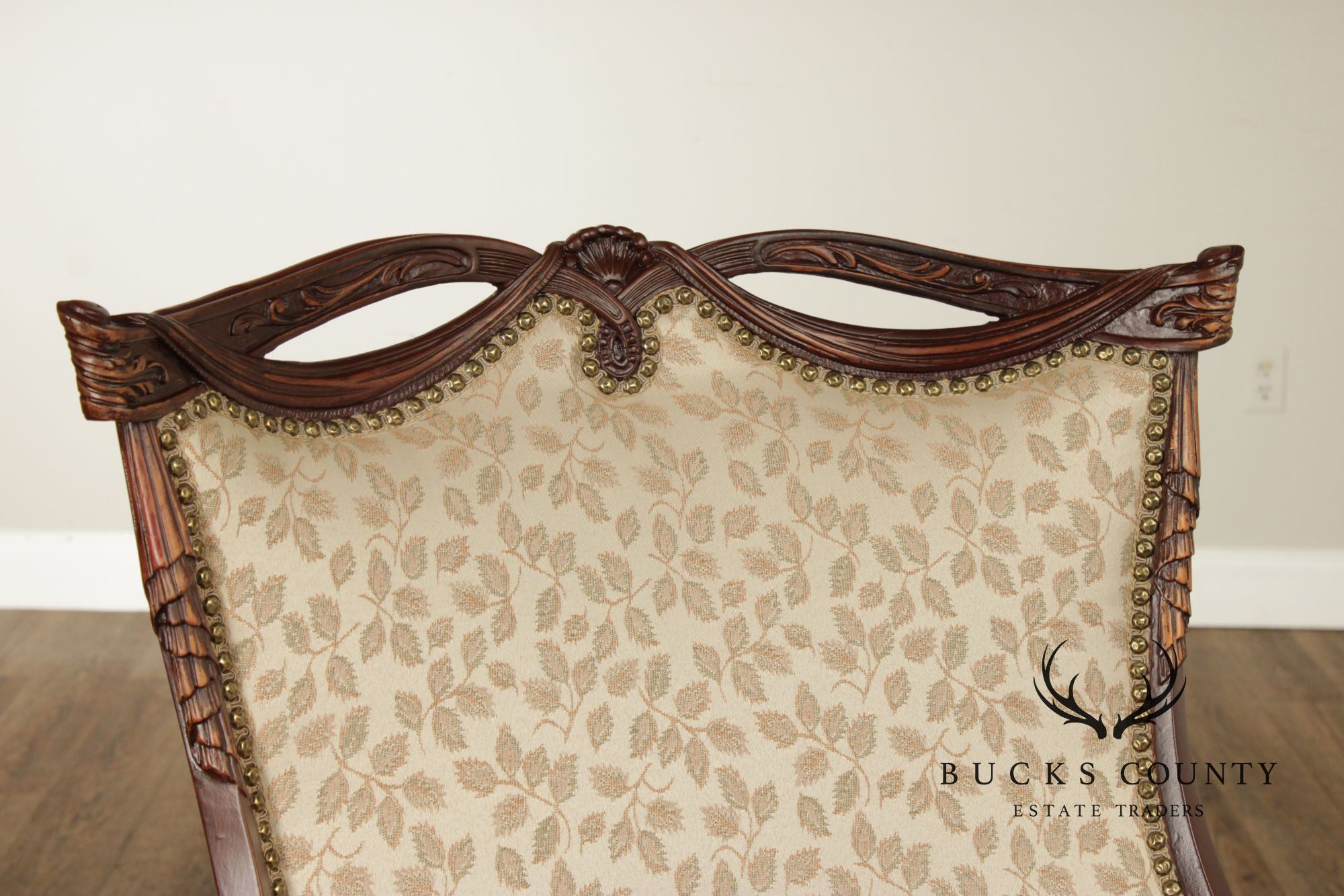 1930's French Louis XVI Style Carved Mahogany Fireside Bergere Chair