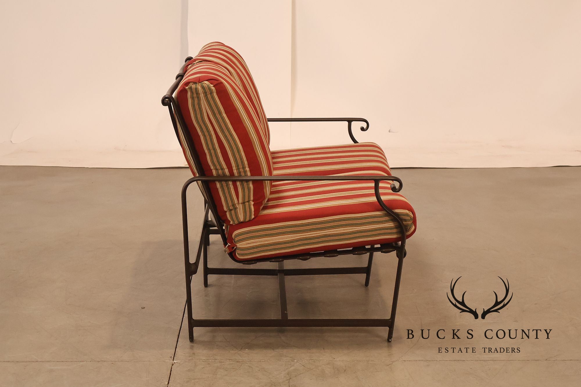 Brown Jordan Outdoor Metal Frame Loveseat With Striped Cushions