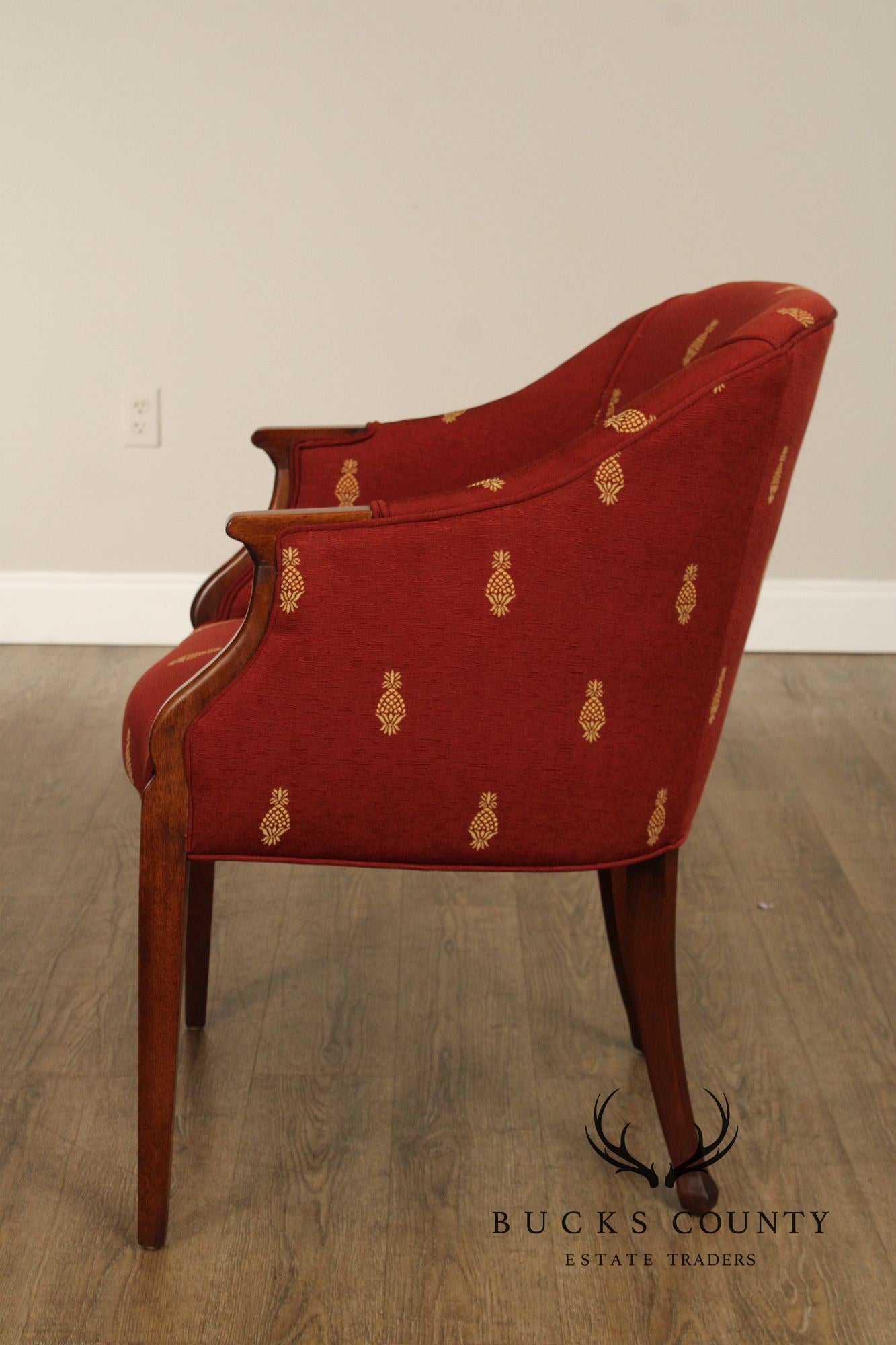 Federal Style Vintage Pair of Mahogany Barrel Back Tub Chairs