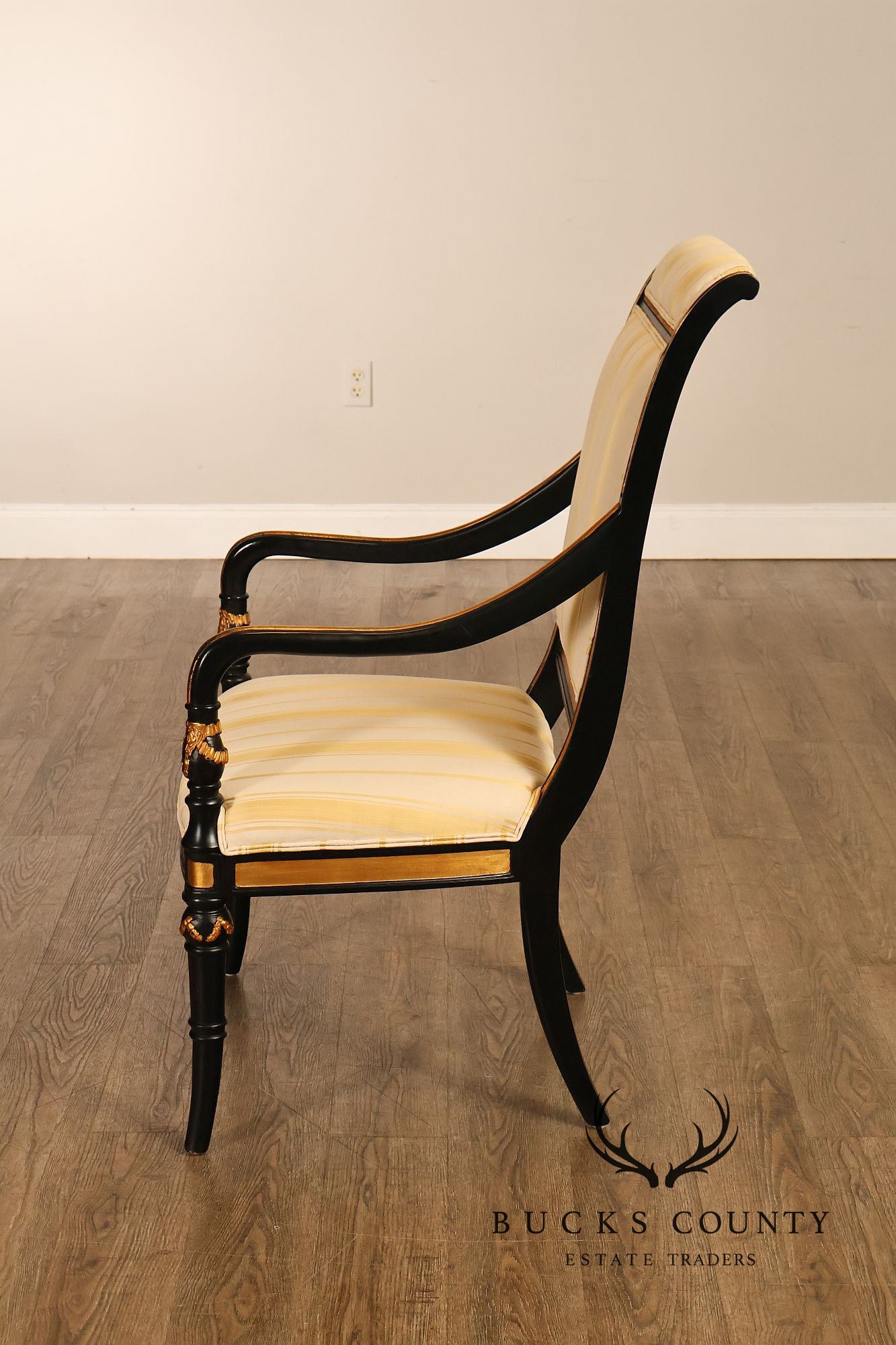 Ferguson Copeland Regency Style Pair of Ebonized Armchairs