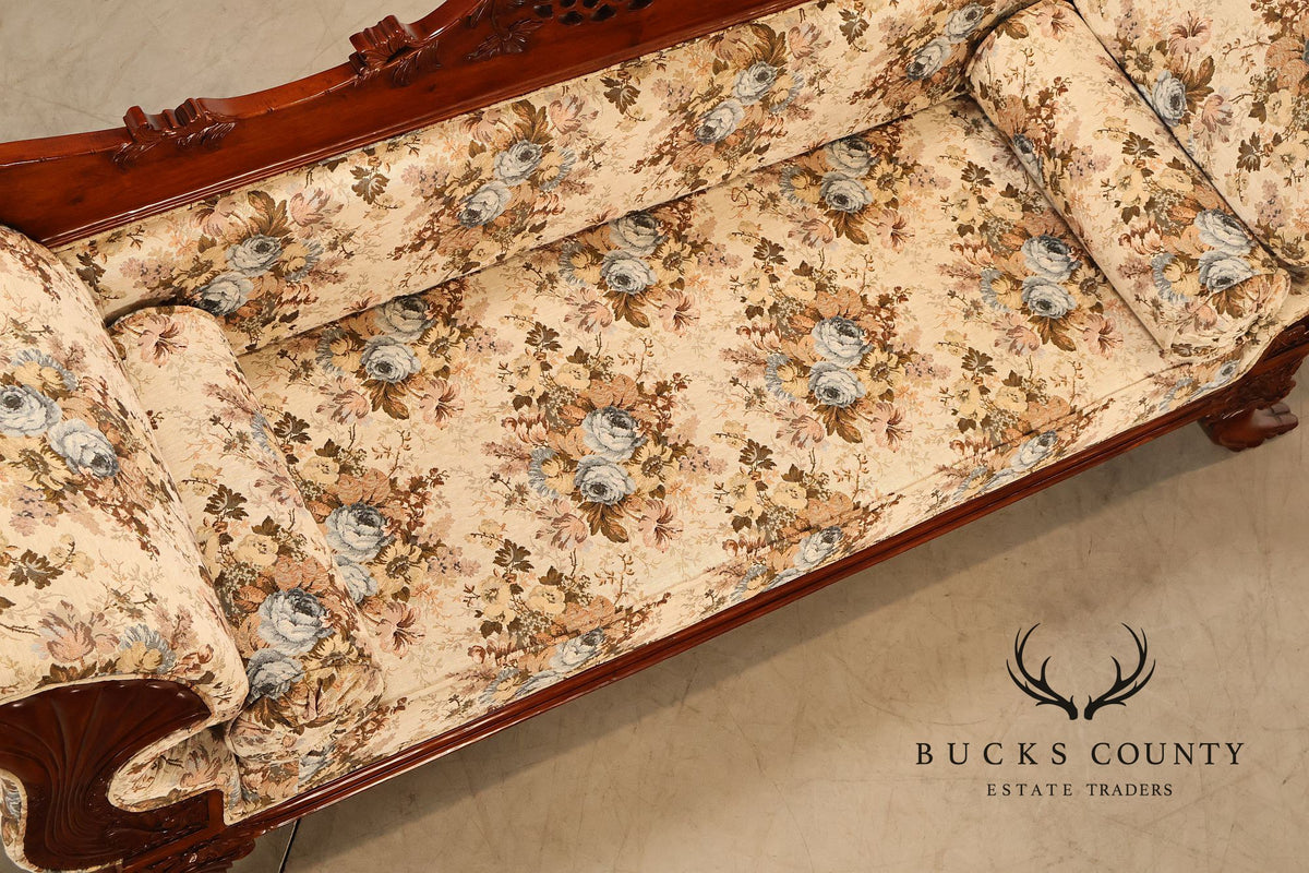Victorian Style Carved Floral Upholstered Sofa