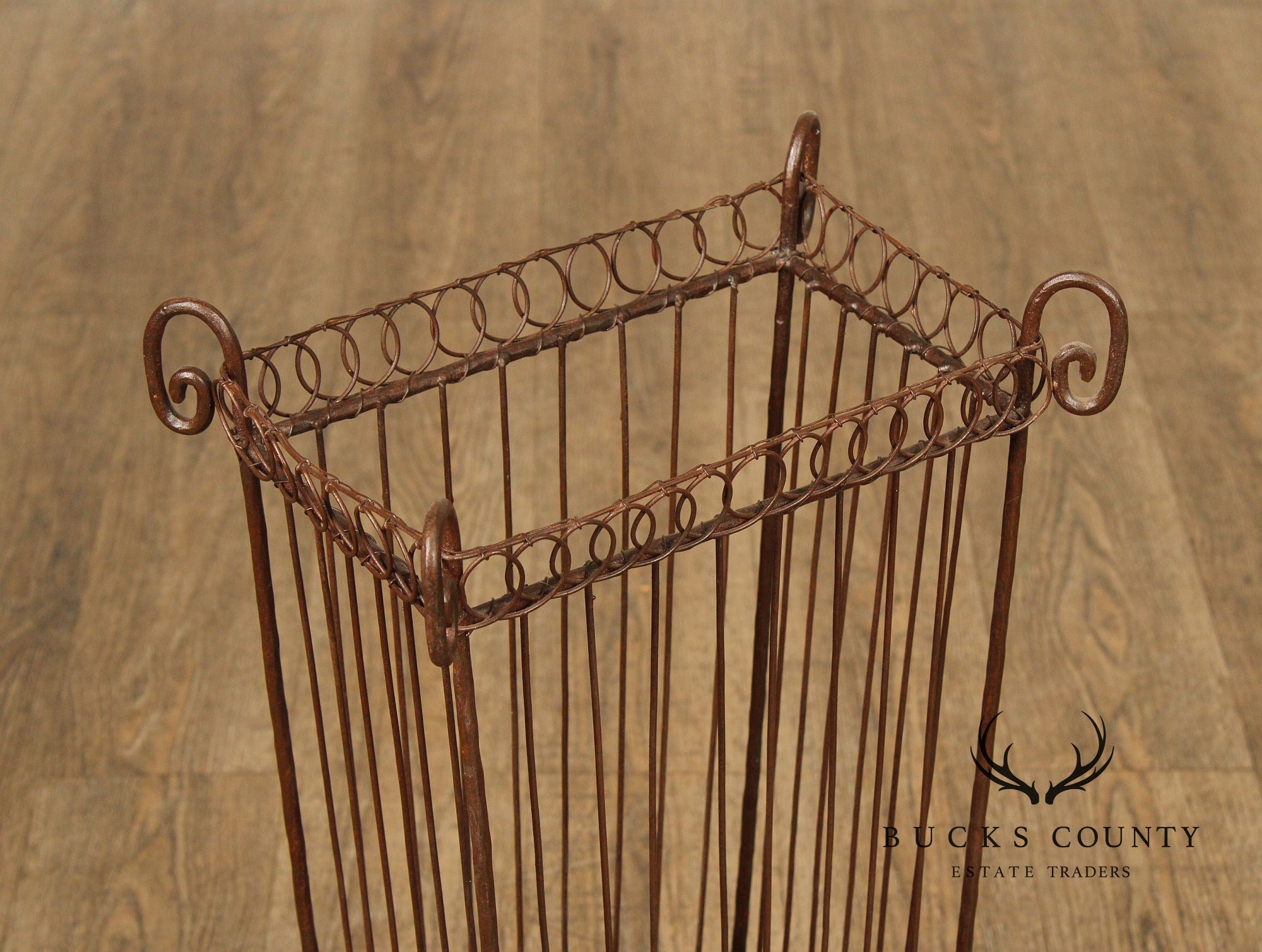 Vintage Wrought Iron Umbrella Stand with Red Liner