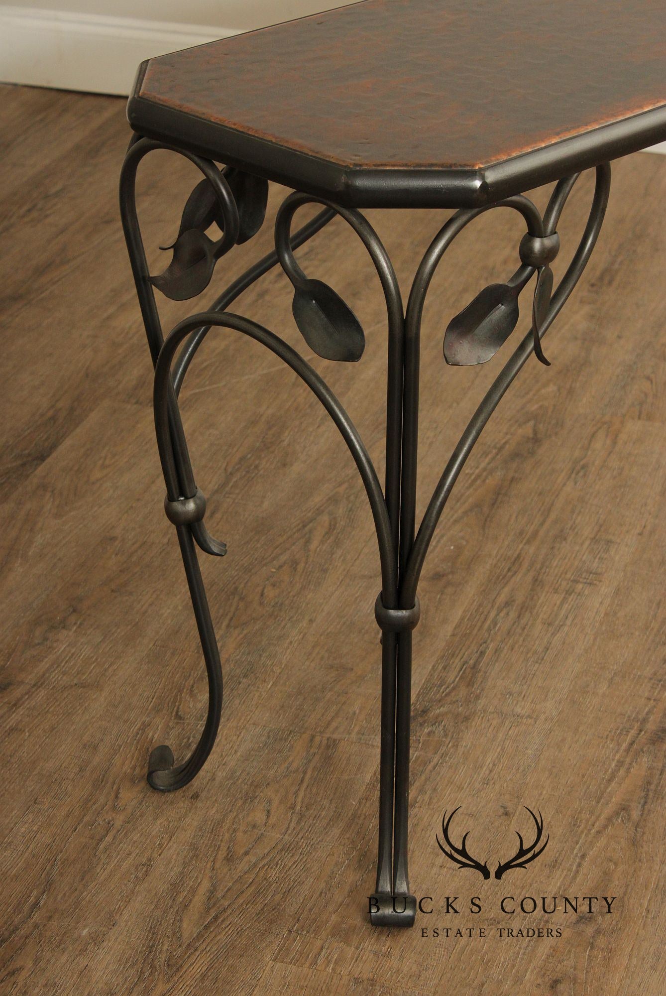 QualityForged Iron and Hammered Copper Top Console Table