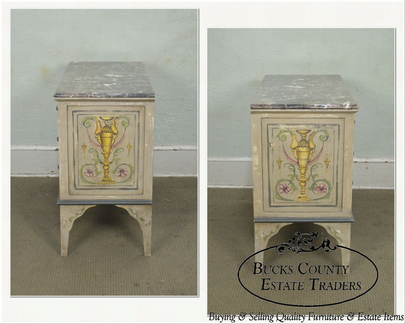 Adams Style Hand Painted Marble Top Chest of Drawers