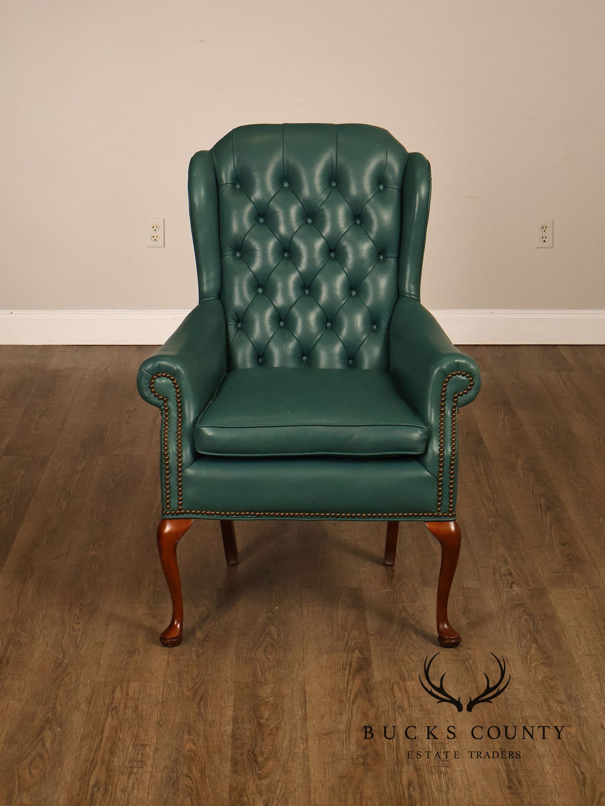 Distinction Furniture Chippendale Style Green Leather Wingback Armchair
