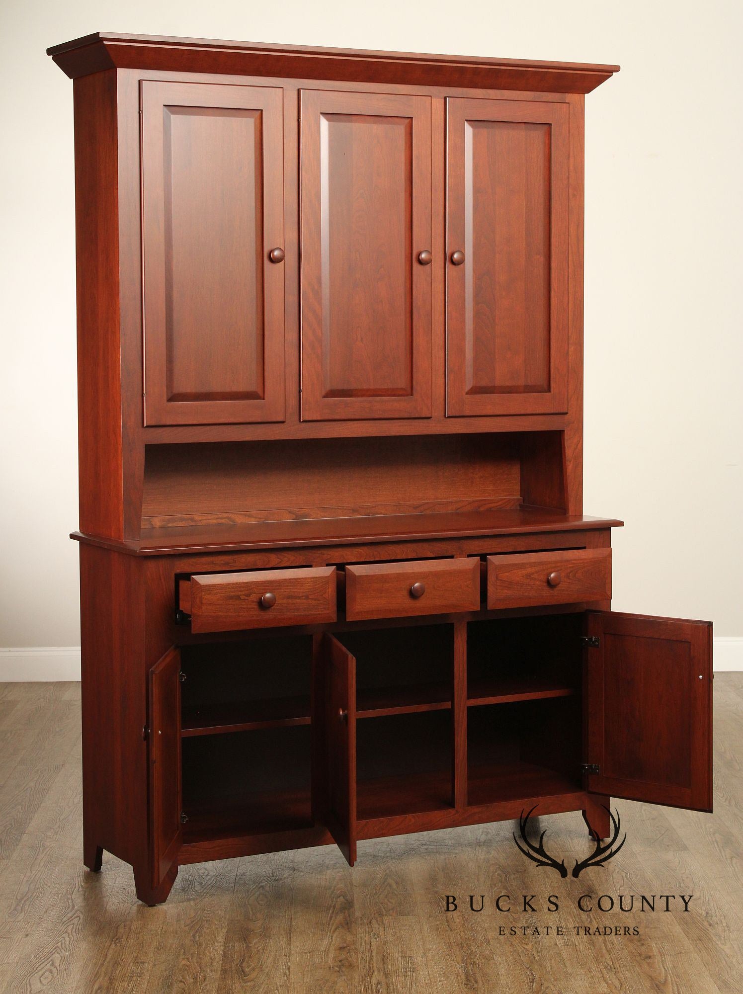 Early American Style Custom Cherry Stepback Cupboard