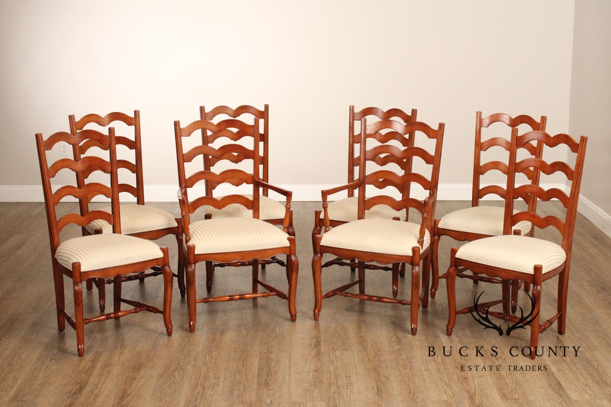 Quality Set Of Eight Italian Ladderback Dining Chairs